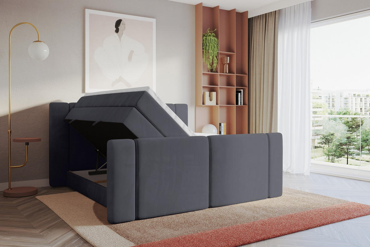 BOXSPRINGBETT mit Matratze H3/H4 - EVON KING Zanozek - 160x200 cm Dunkelgrau - Dunkelgrau, Holzwerkstoff (160/200cm) - ALTDECOR