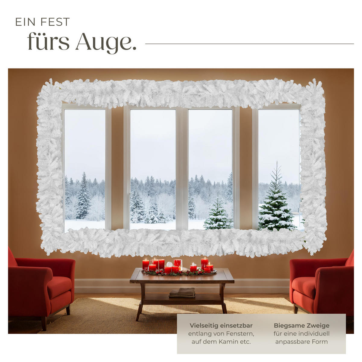 WEIHNACHTSGIRLANDE ,mit Schlaufe zum Aufhängen,weiß - Weiß, Kunststoff (270cm) - tectake