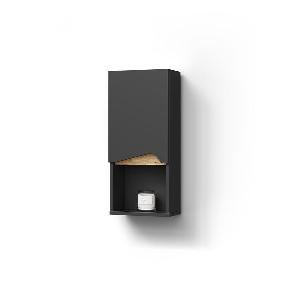 BADSCHRANK Timavo Anthrazit 30 x 67 cm mit Tür und offenem Fach - Anthrazit, Holzwerkstoff (30/67/17cm) - Livinity®