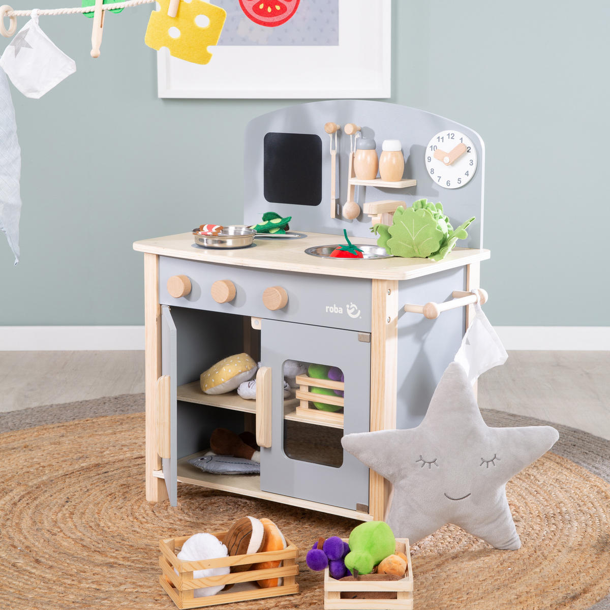 SPIELKÜCHE - Grau, Holzwerkstoff (30/51.5/63cm) - Roba
