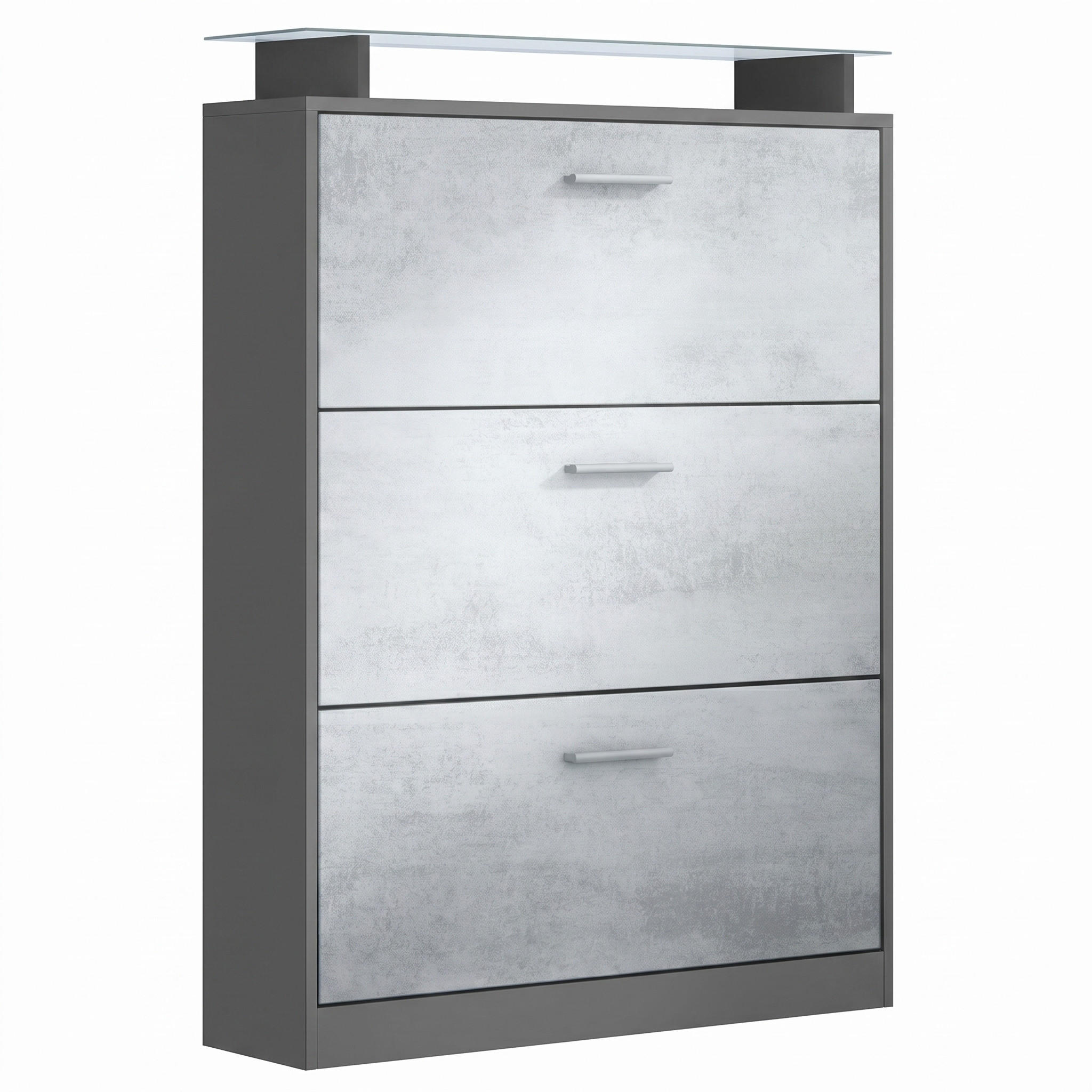 SCHUHSCHRANK Lavia Front in Beton Oxid Optik - Hellgrau, Holzwerkstoff (89/128/23cm) - Vladon