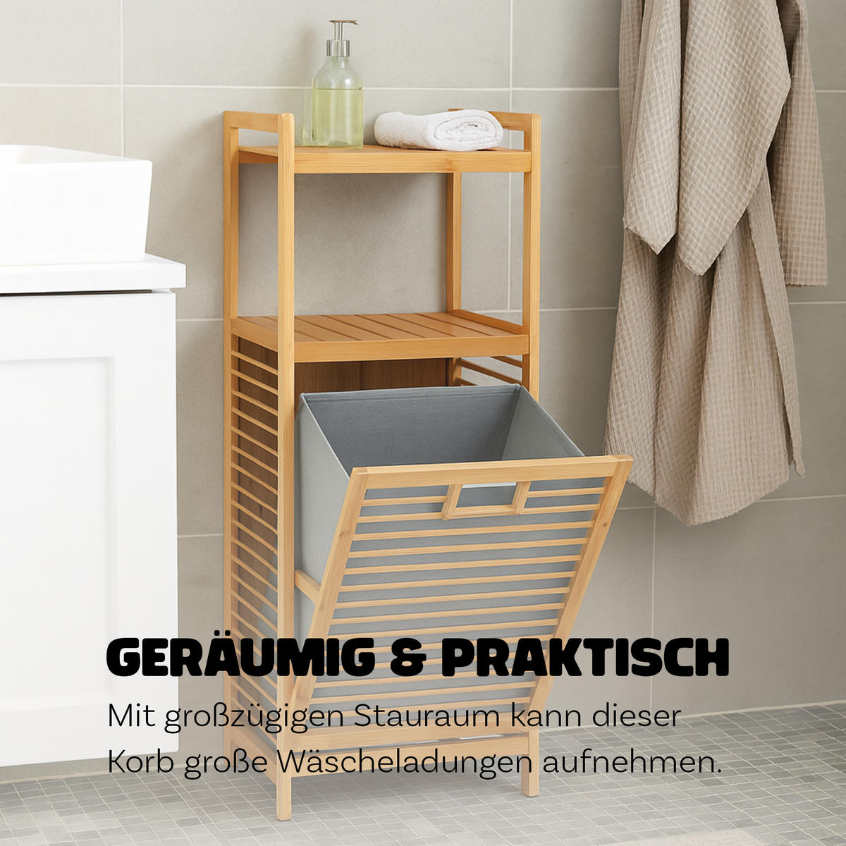 WÄSCHEKORB Bambus 40x30x95 cm - Braun, Naturmaterialien (40/95/30cm) - Bestlivings