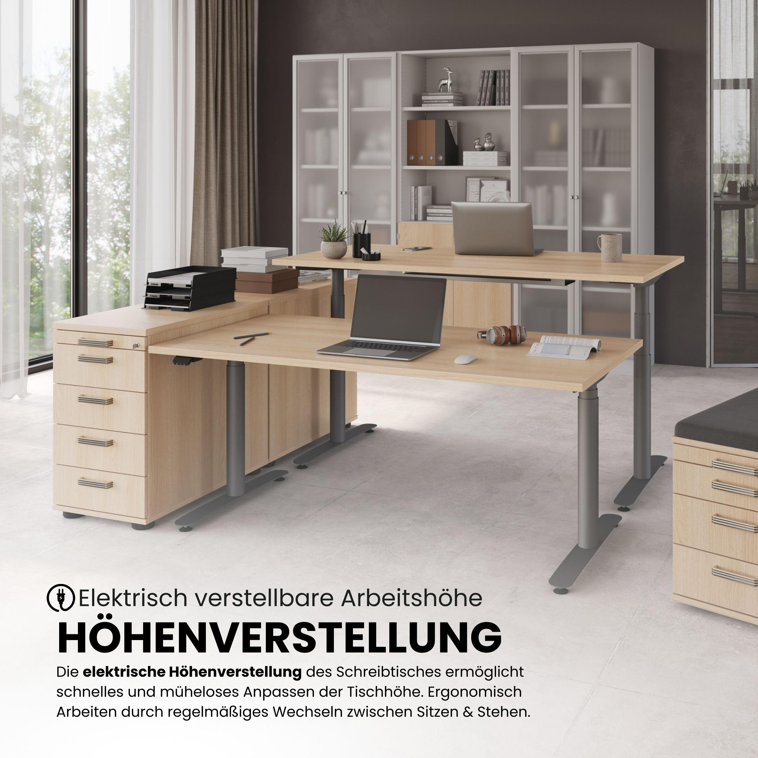 Thumbnail - bümö Schreibtisch, Wildeiche, Silber, Holzwerkstoff, Nachbildung,Eiche, Rechteckig, 80x72x180 cm, FSC Mix, Arbeitszimmer...