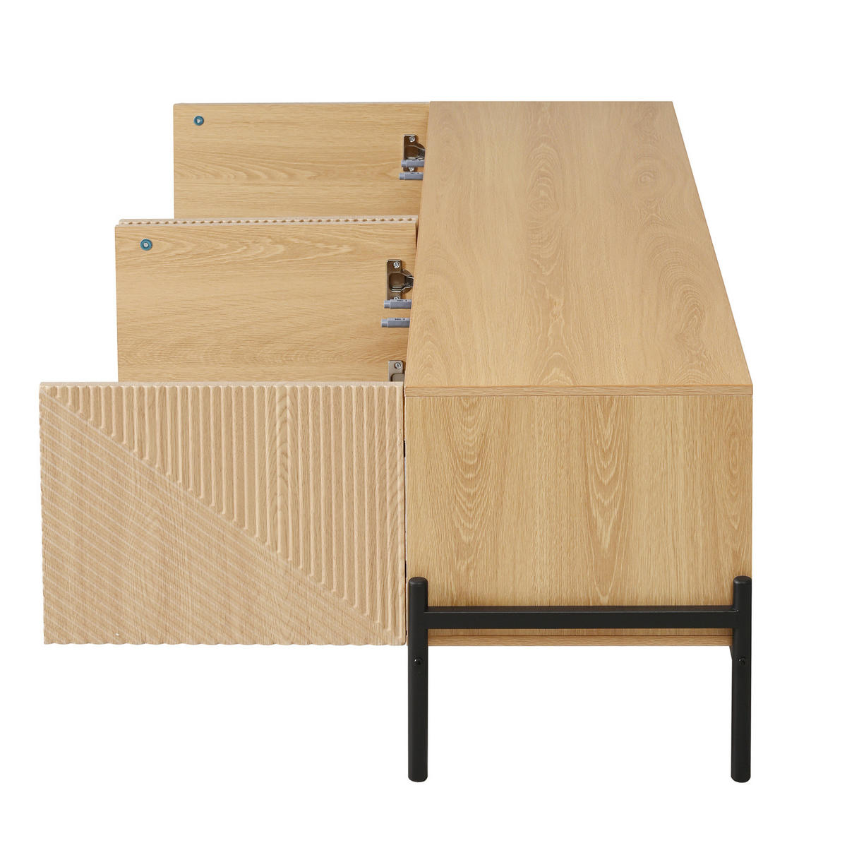 TV skrinka 163,5/40/45 cm prírodná so 4 dvierkami a 3D povrchom z MDF - svetlohnedá, kompozitné drevo (163.5/45/40cm) - OKWISH