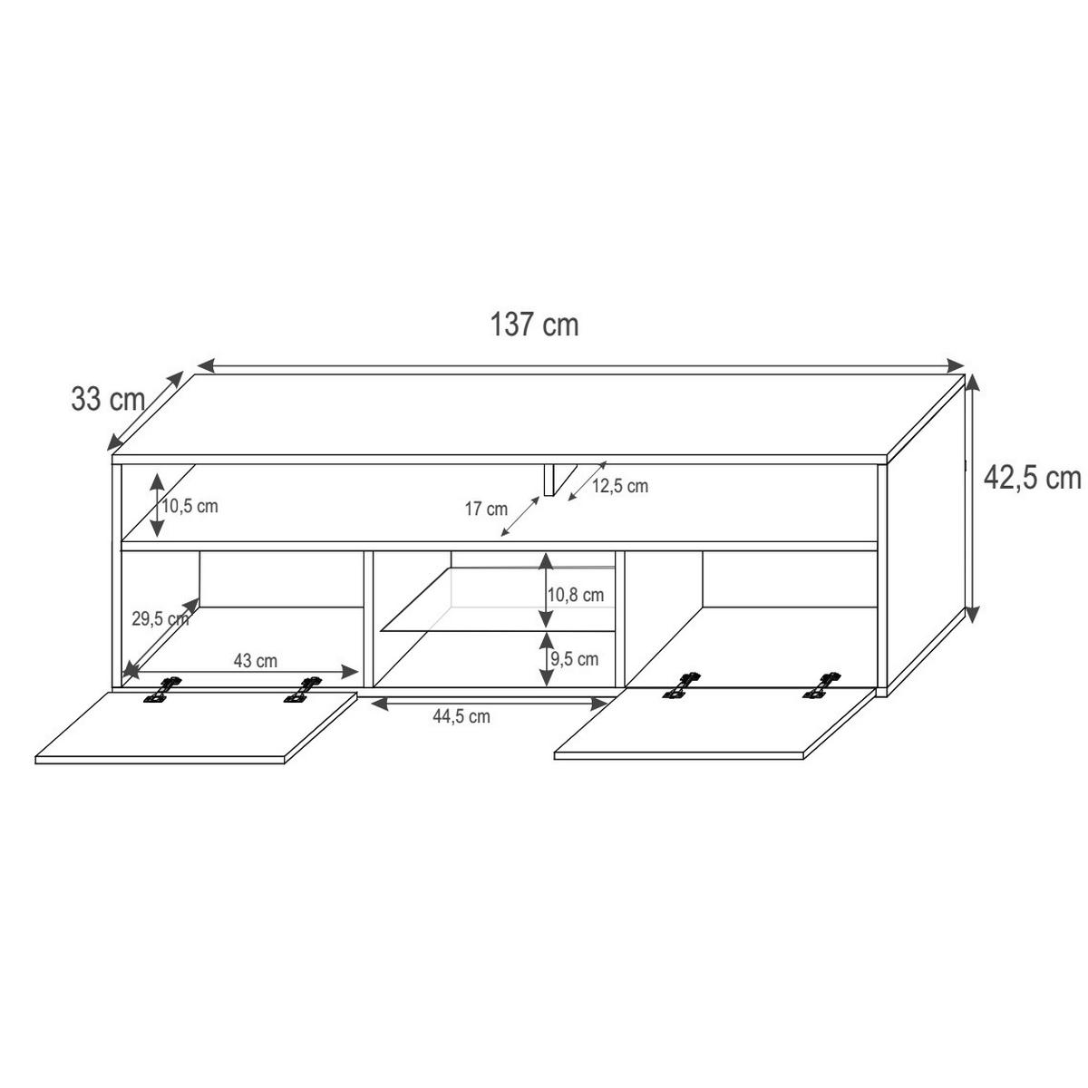 TV-ELEMENT Bella mit 2 Türen und offenem Regal, eiche Wotan+schwarz glänzend - Eichefarben/Schwarz, Holzwerkstoff (137/42.5/33cm) - Beautysofa