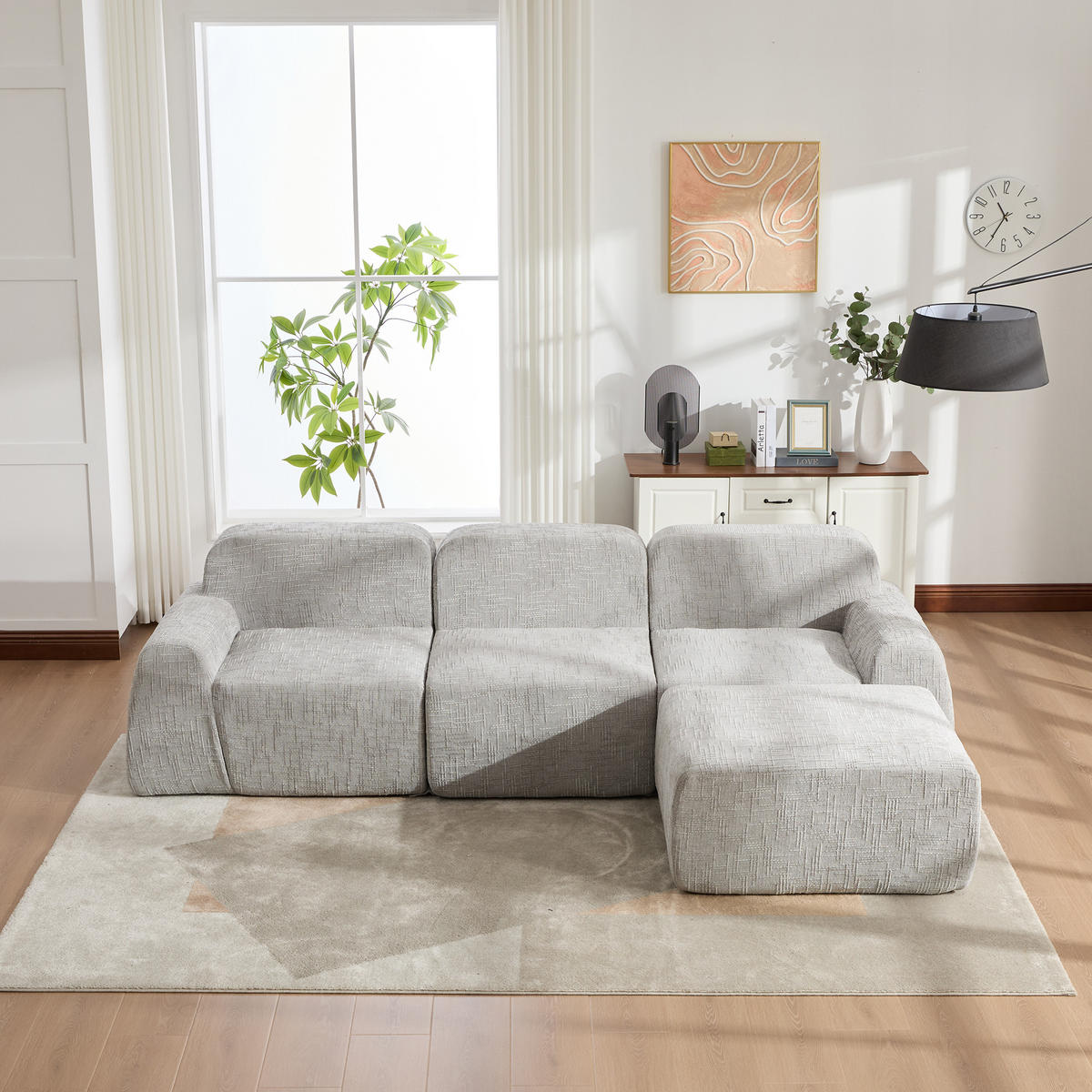 ECKSOFA 269.5/182.5/73 cm Grau mit beweglicher Fußhocker - Grau, Textil (182.5/269.5cm) - Oxeza