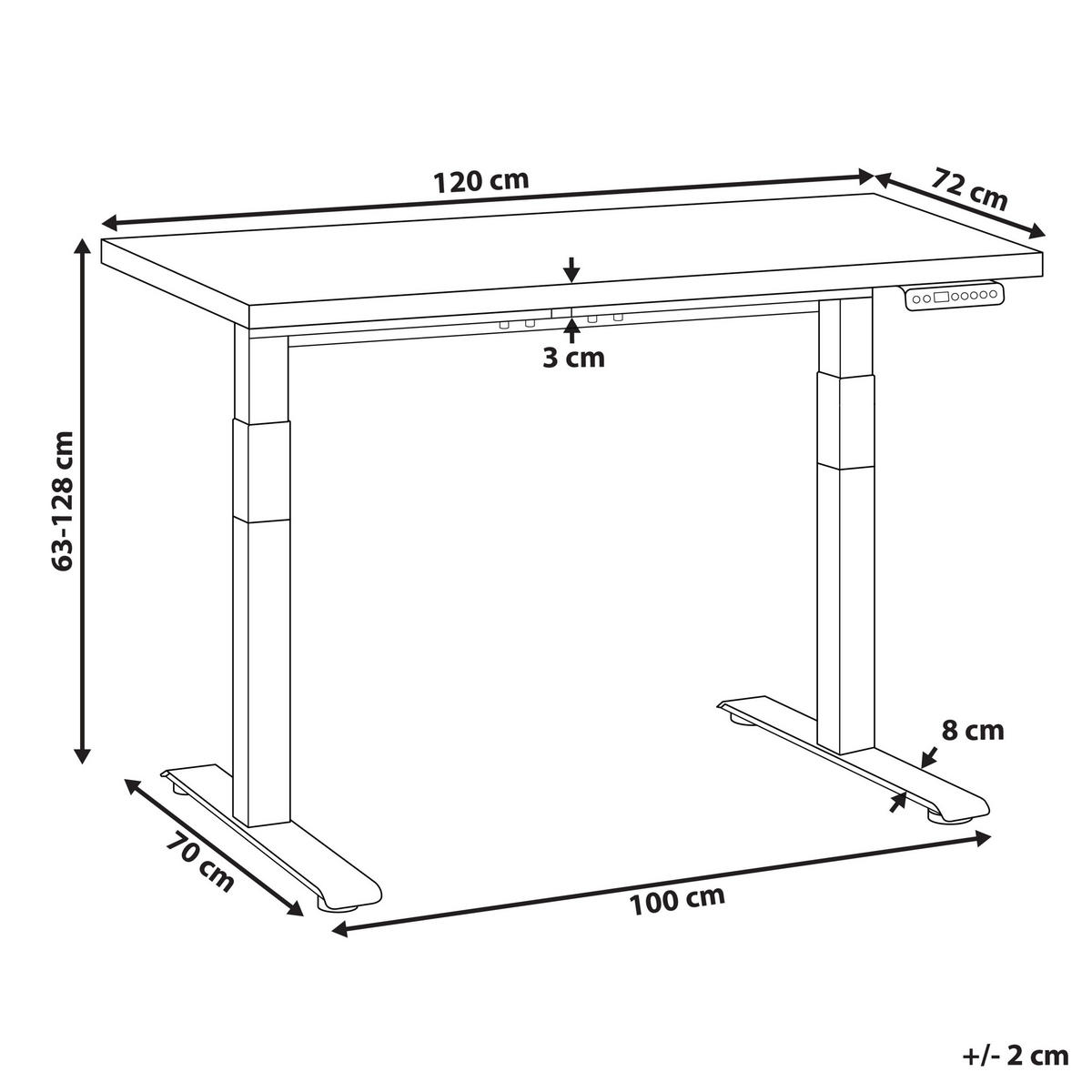 SCHREIBTISCH weiß 120/72 cm elektrisch höhenverstellbar Destines - Weiß, Holz (72/120/63cm) - Beliani