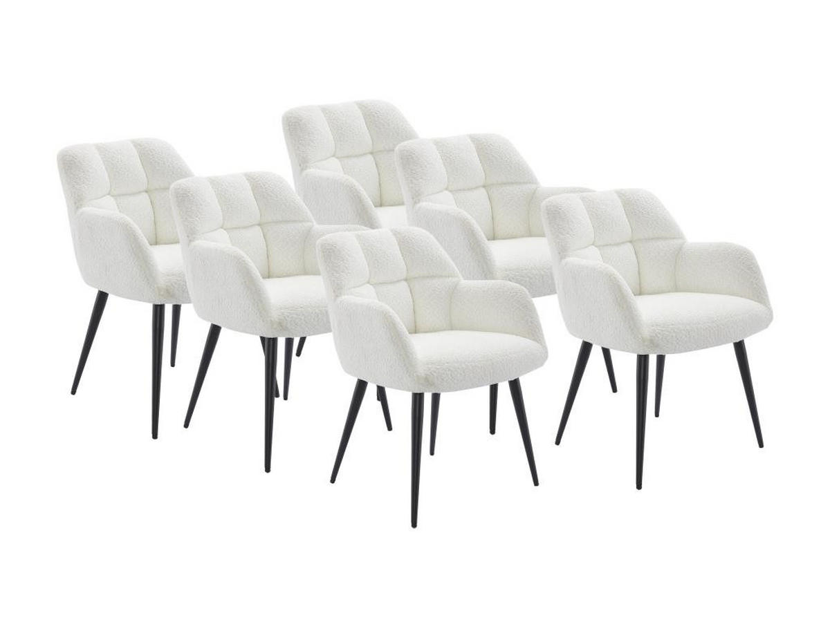 STUHL mit Armlehnen 6er-Set - Bouclé-Stoff & Metall - Weiß - PEGA - Schwarz/Weiß, Textil (62/78/58.5cm) - Pascal Morabito