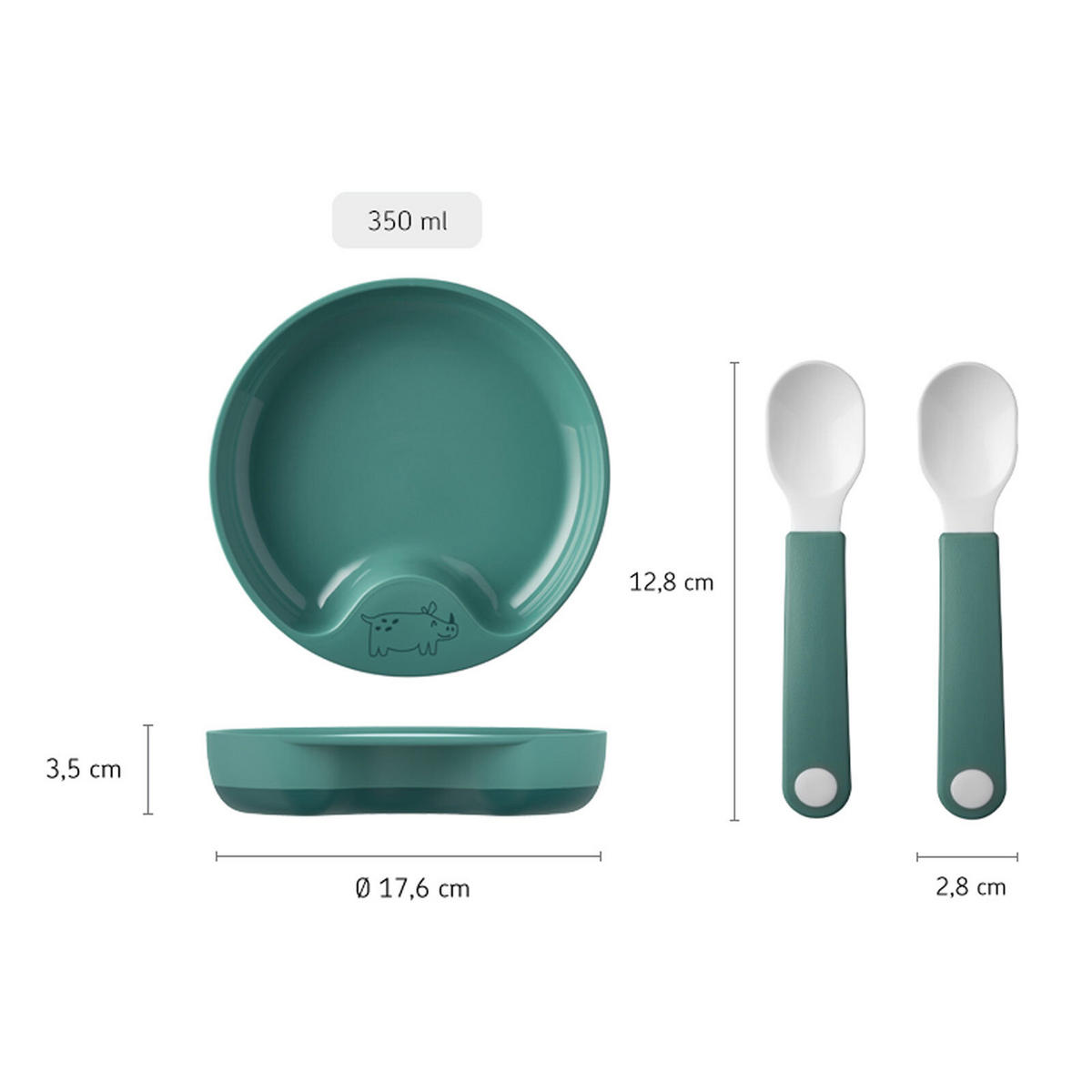LERNTELLER MIT LERNLÖFFEL Mio deep turquoise ø 17,6 cm - Türkis, Kunststoff (17.6/3.5/17.6cm) - Mepal