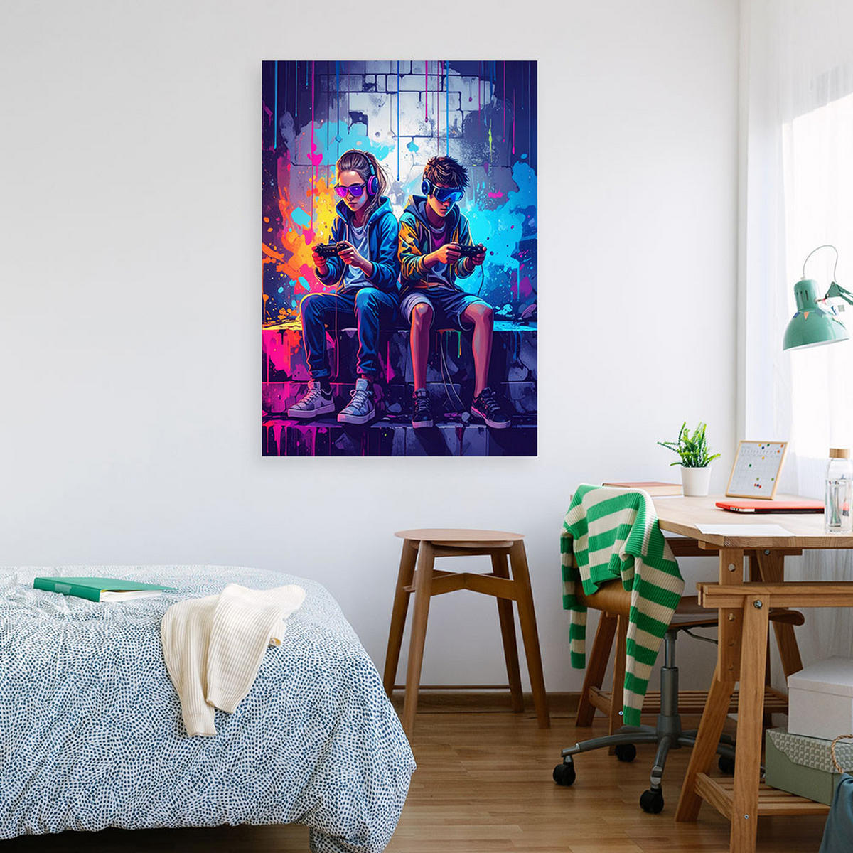 LEINWANDBILD Konsole Graffiti Street Art 80x120cm - Multicolor, Textil (80/120cm) - Feeby