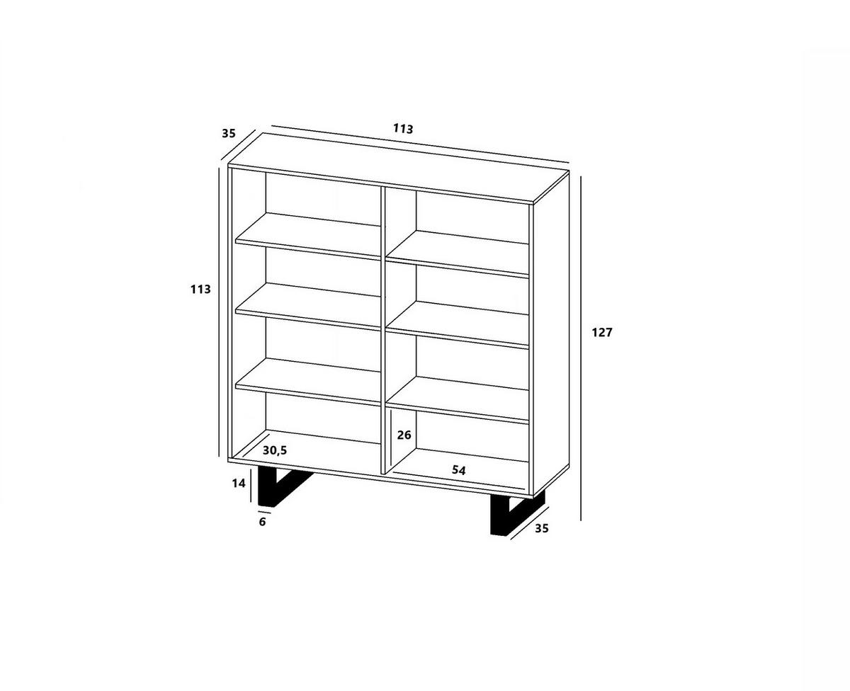 KOMMODE Apollo 4D Eiche wotan Graphit Matt 113/127/35 cm - Graphitfarben/Schwarz, Holzwerkstoff/Metall (113/127/35cm) - Meble Lindner