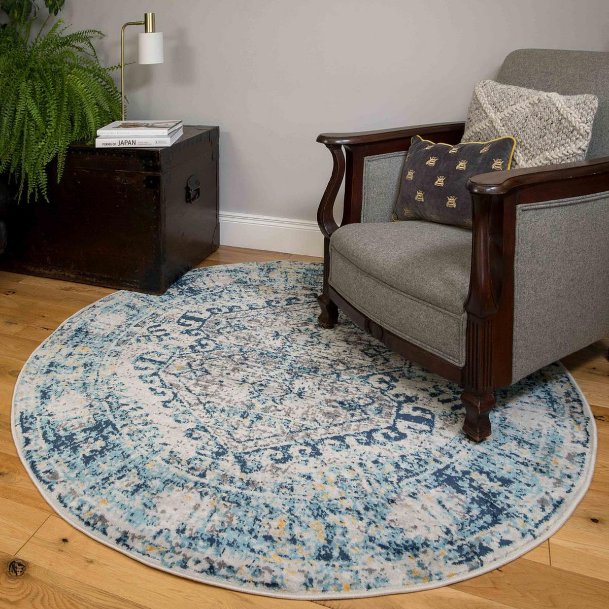 VINTAGE-TEPPICH Sophia Marineblau - Dunkelblau, Textil (120/120cm) - Kukoon Rugs