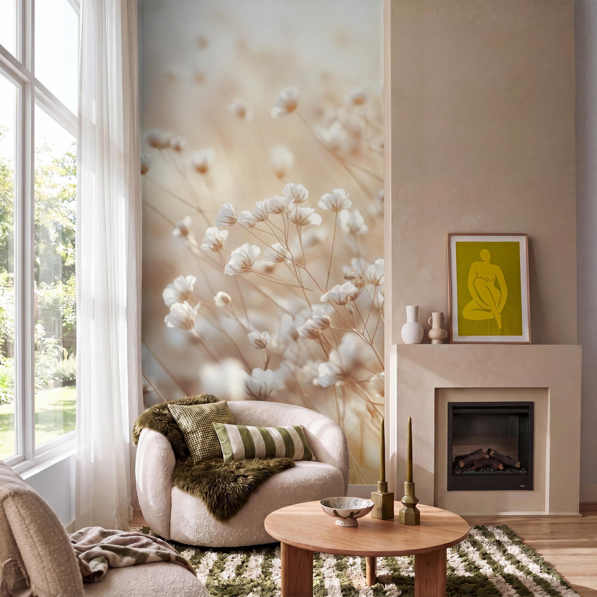 TAPETE - Wild - Blumen - Weiß - 140x260 cm - Creme, Papier (140/260cm) - OnlyWow
