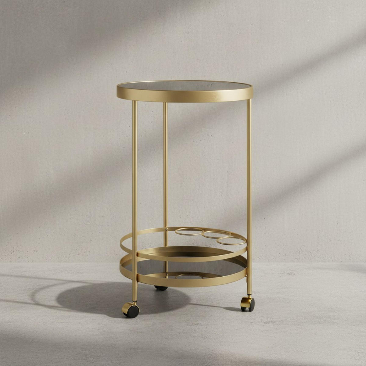 SERVIERWAGEN – Gold, Schwarzglas, auf Rollen - Goldfarben, Glas/Metall (45/76/45cm) - KADIMA DESIGN