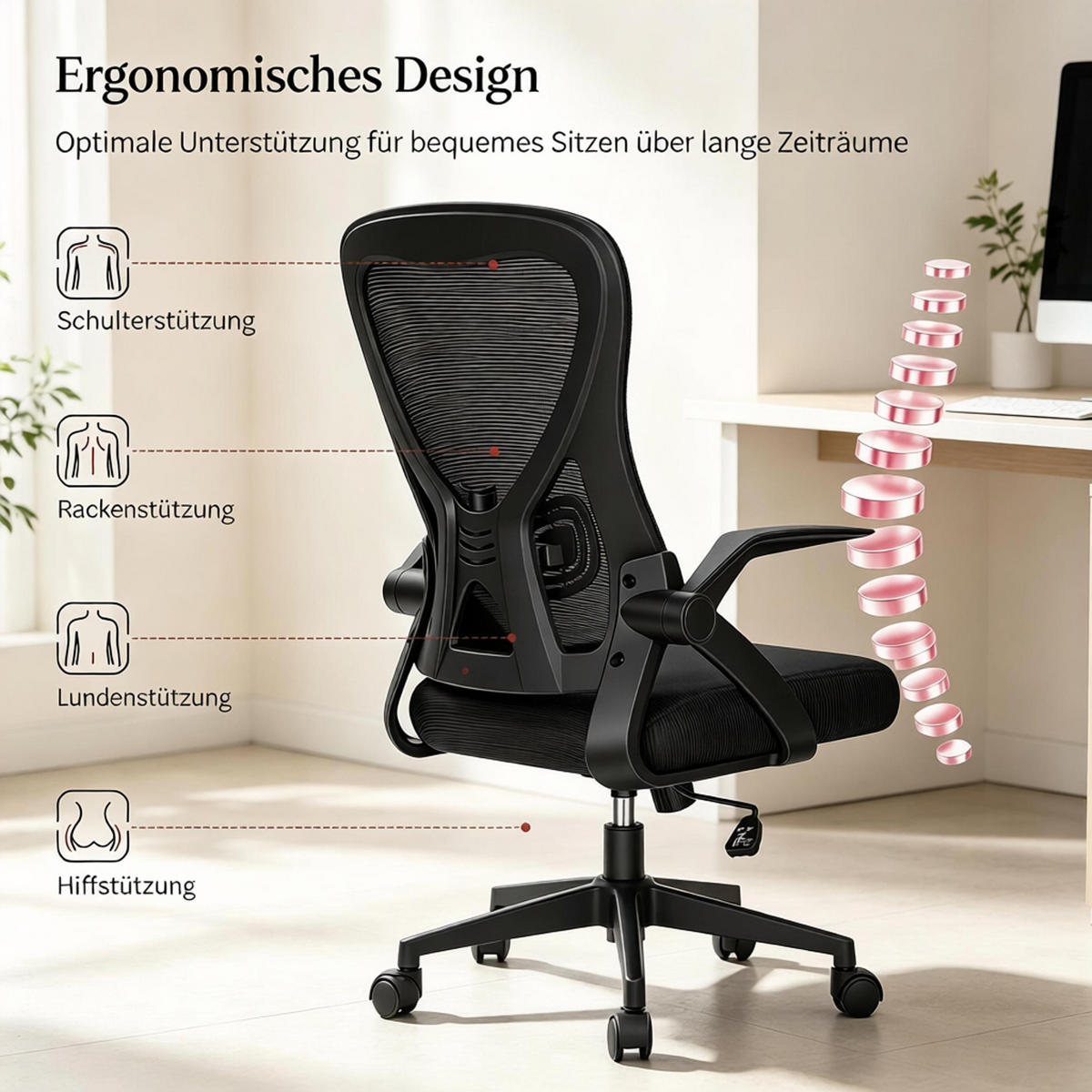 DREHSTUHL ergonomisches Design höhenverstellbar bis 150 kg - Schwarz, Leder (47/102/42cm) - Gisaae