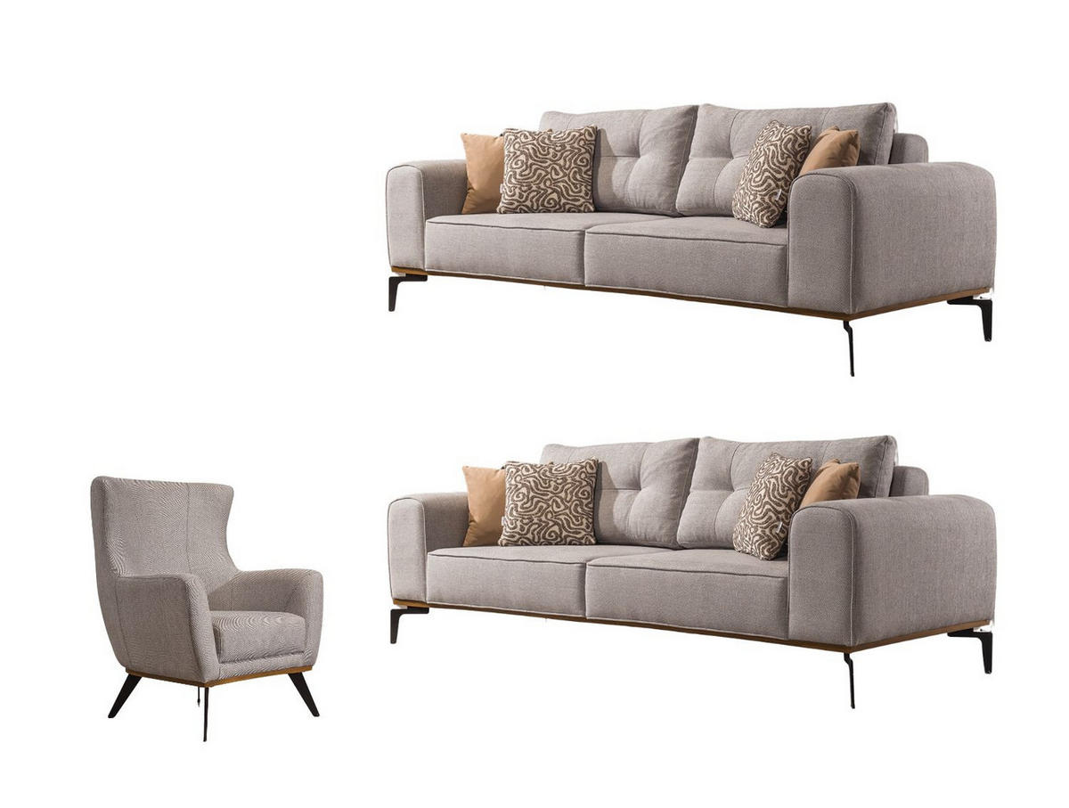 SITZGARNITUR Tubby Creme Stellvariante:3+3+1 - Grau, Holz (229/73/93cm) - Villa Möbel