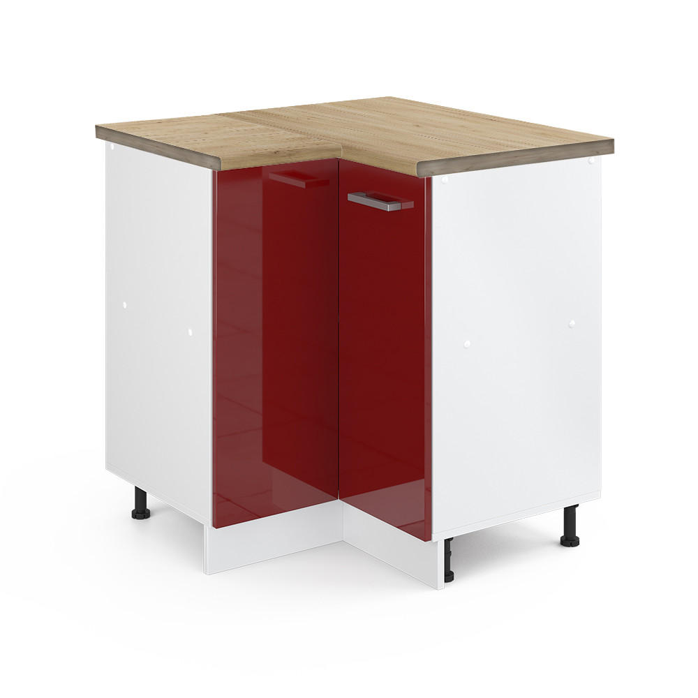 ECKUNTERSCHRANK R-Line Bordeaux Hochglanz 75.6 cm, AP Eiche - Bordeaux/Weiß, Holzwerkstoff (75.6/81.6/60cm) - Vicco