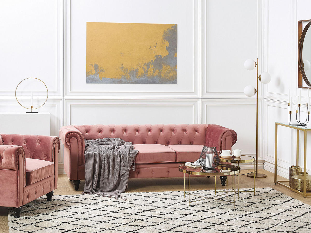 4-SITZER SOFA SET Samtstoff Rosa Chesterfield - Pink, Textil (201/70/75cm) - Beliani