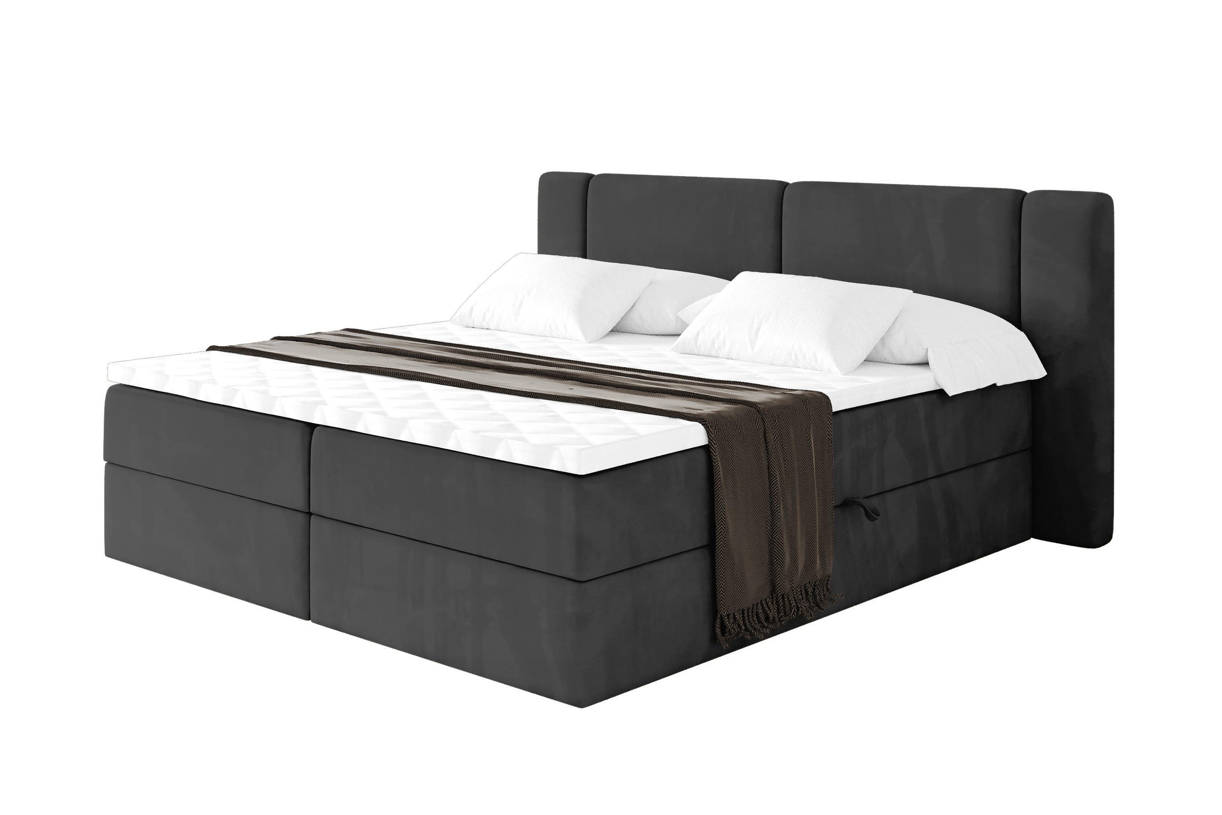 BOXBETT mit Matratze H3 - EVON - 140x200 cm Schwarz - Schwarz, Holzwerkstoff (140/200cm) - ALTDECOR