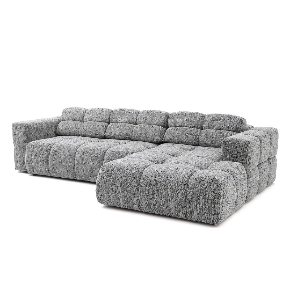 ECKSOFA TENDER Rechts mit Schlaffunktion und Verstellbare Kopfstützen, Chenille grau - Schwarz/Grau, Holz/Kunststoff (176/315cm) - Muffo