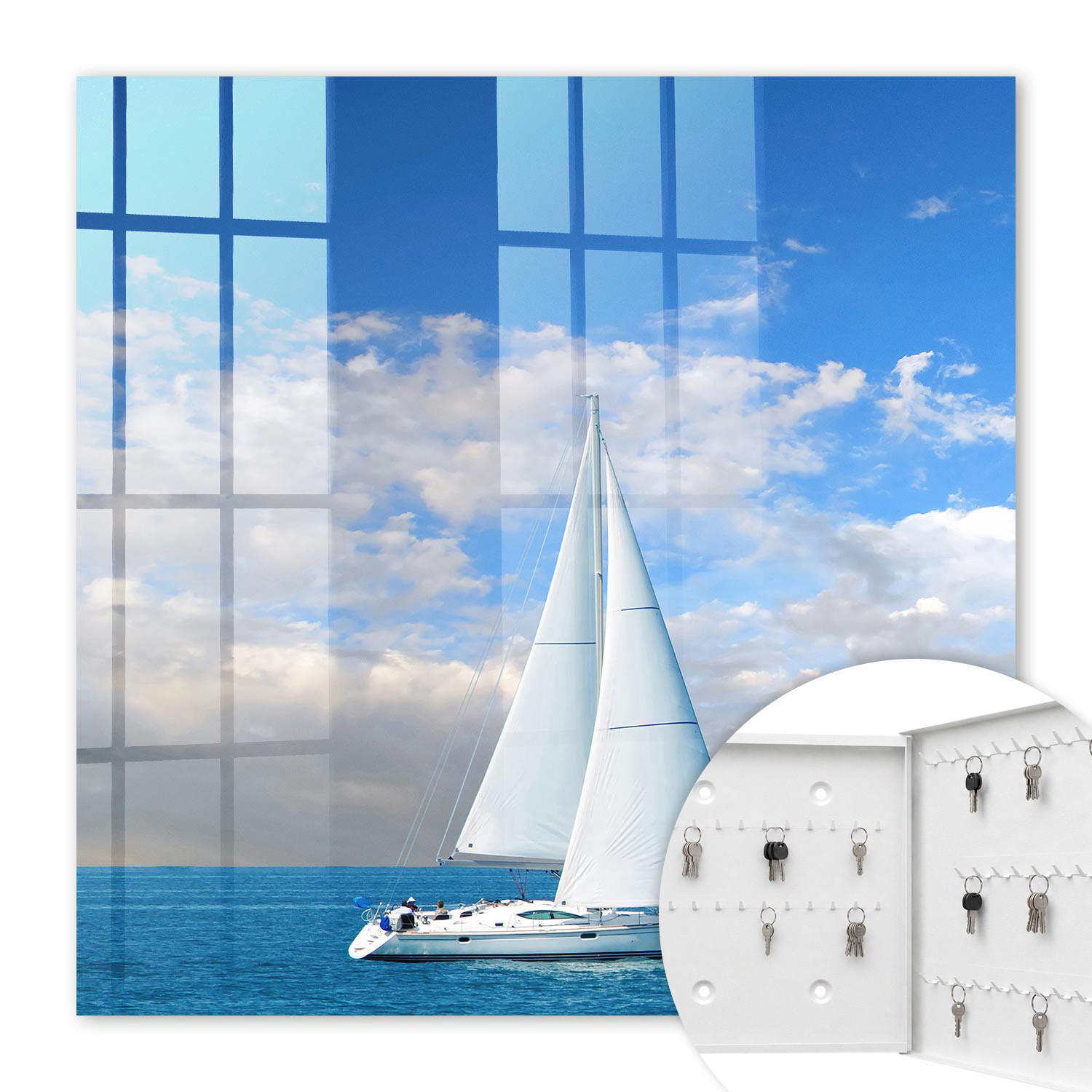 SCHLÜSSELBOX Weiß 30x30 cm – Türöffnung nach rechts - Seeabenteuer - Blau, Metall (30/30/5cm) - TULUP