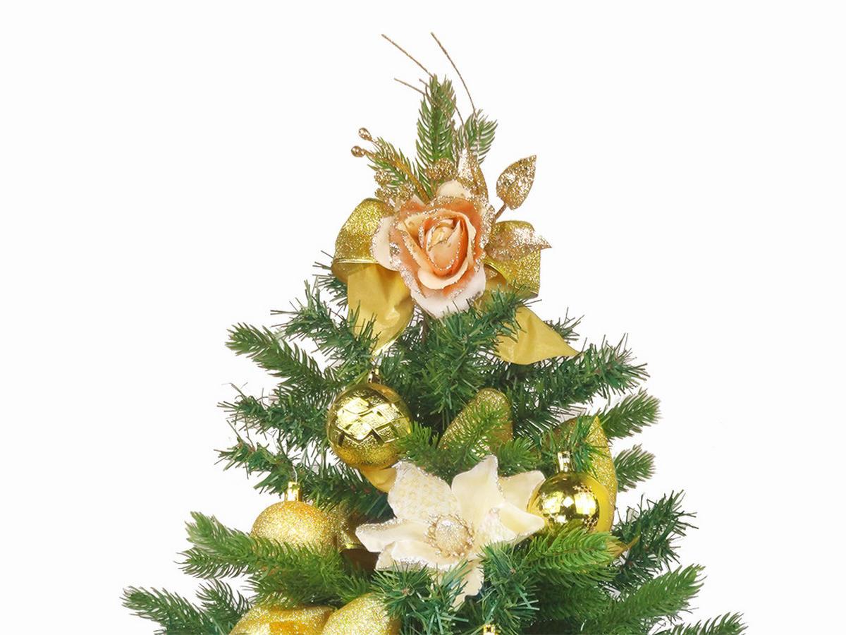 WEIHNACHTSBAUM künstlicher 60 cm mit LED-Beleuchtung, ZARTEROSE, mit 19 Weihnachtsbaumschmuck, Pflanztopf mit Jutesack - Champagner/Goldfarben, Kunststoff/Stein (40/60cm) - LAALU
