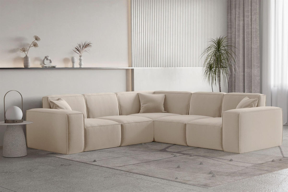 ECKSOFA Univ Celes Premium Opera Velvet - Sandfarben, Holzwerkstoff/Textil (246/246cm) - Fun Möbel