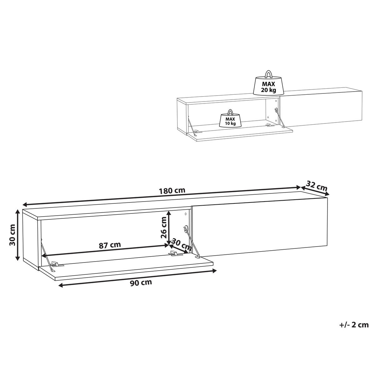 WANDMONTIERTER-TV-SCHRANK Grün/Braun Gladstone - Braun/Grün, Holzwerkstoff (180/30/32cm) - Beliani