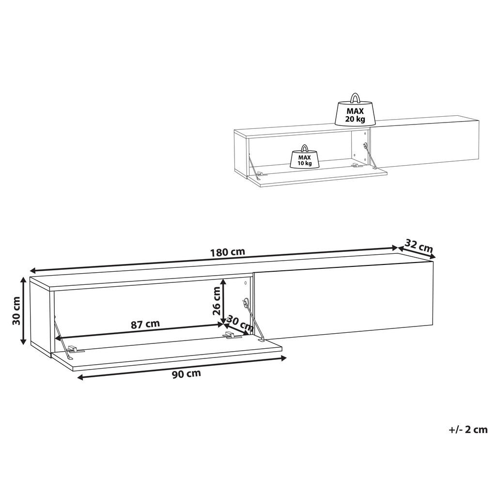 Thumbnail - Beliani Wandmontierter-Tv-Schrank, Rot, Braun, Holzwerkstoff, 180x30x32 cm, Wohnzimmer, Wohnwände, Hängeelemente