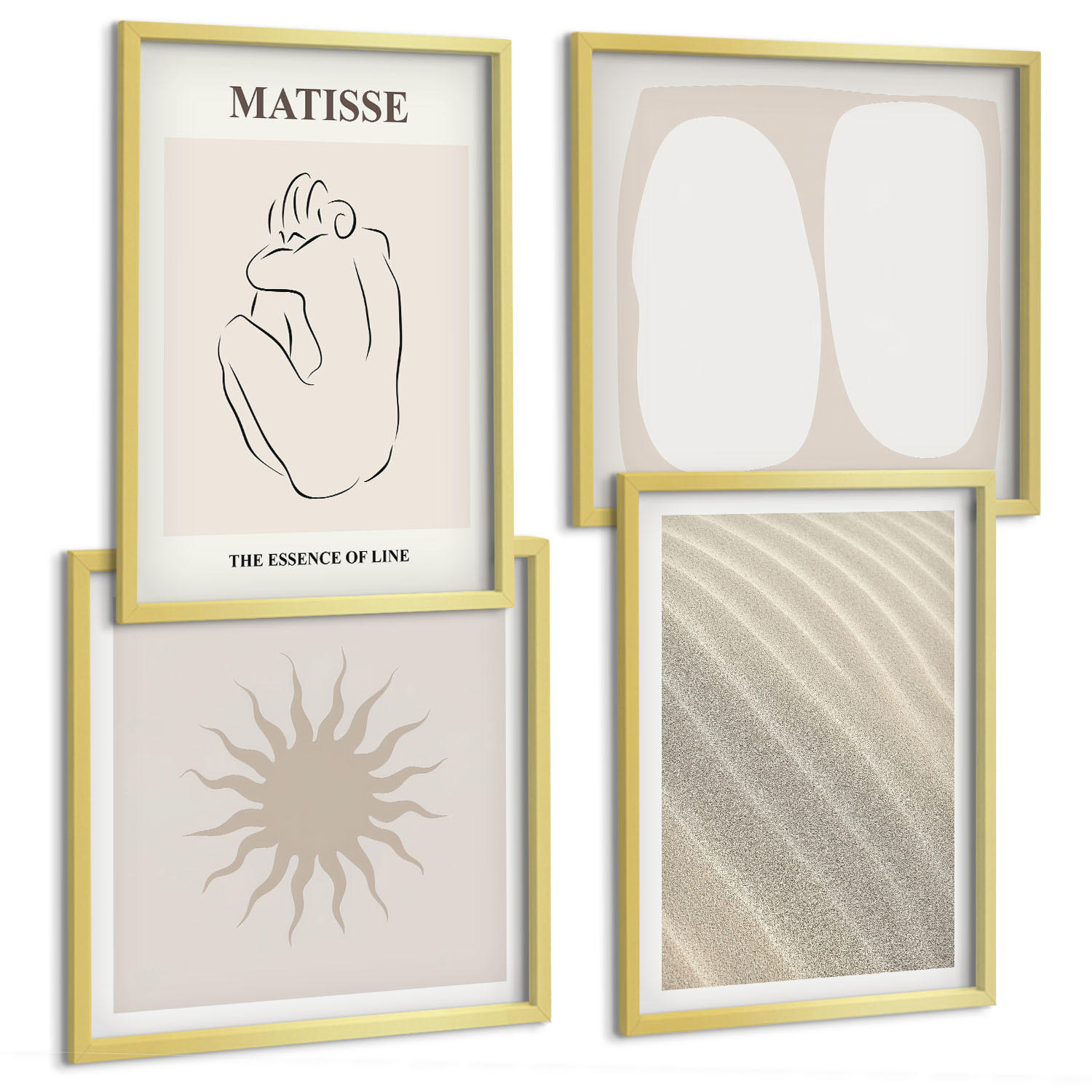 BILDER SET 4er Set - 50x50 cm & 40x60 cm Goldrahmen - Minimalistische Sandwellen - Goldfarben, Kunststoff (50/50cm) - TULUP