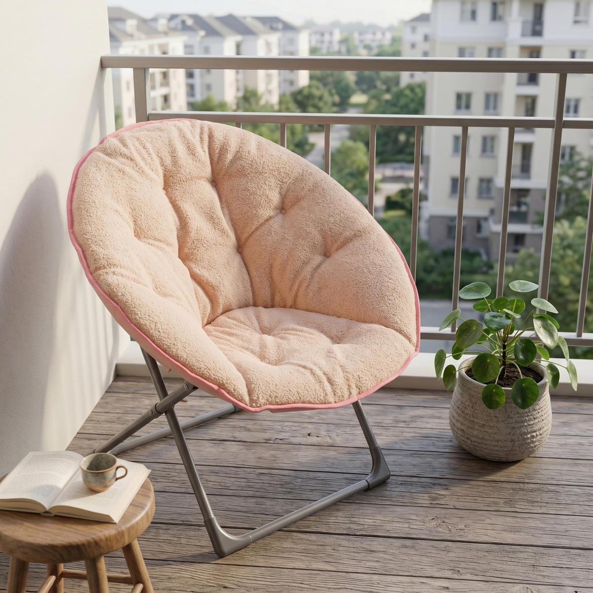 SESSEL Sherpa Rose klappbar - Rosa, Textil/Metall (53/37/58cm) - WISHDOR