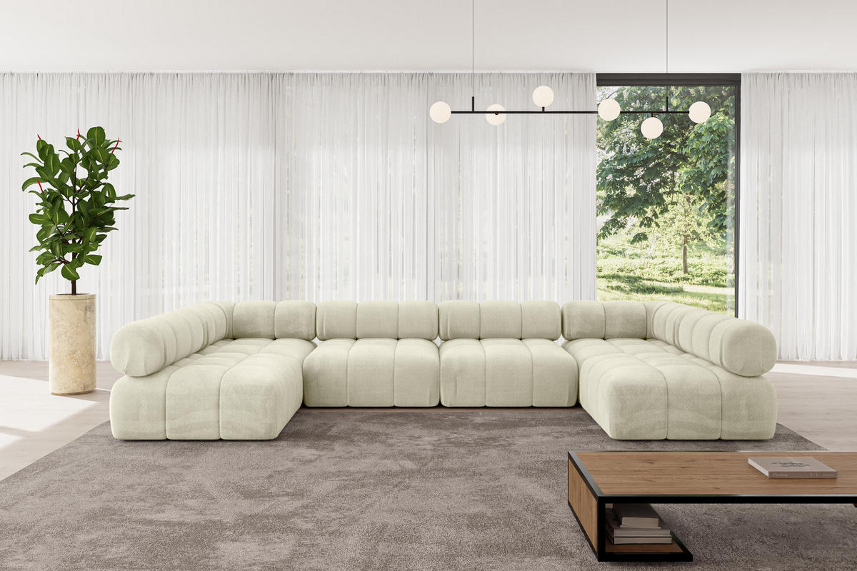 WOHNLANDSCHAFT modulares Sofa Garvo-U2 - 380x190x70 cm Beige Velours - Beige, Holzwerkstoff/Textil (380/70/190cm) - ALTDECOR