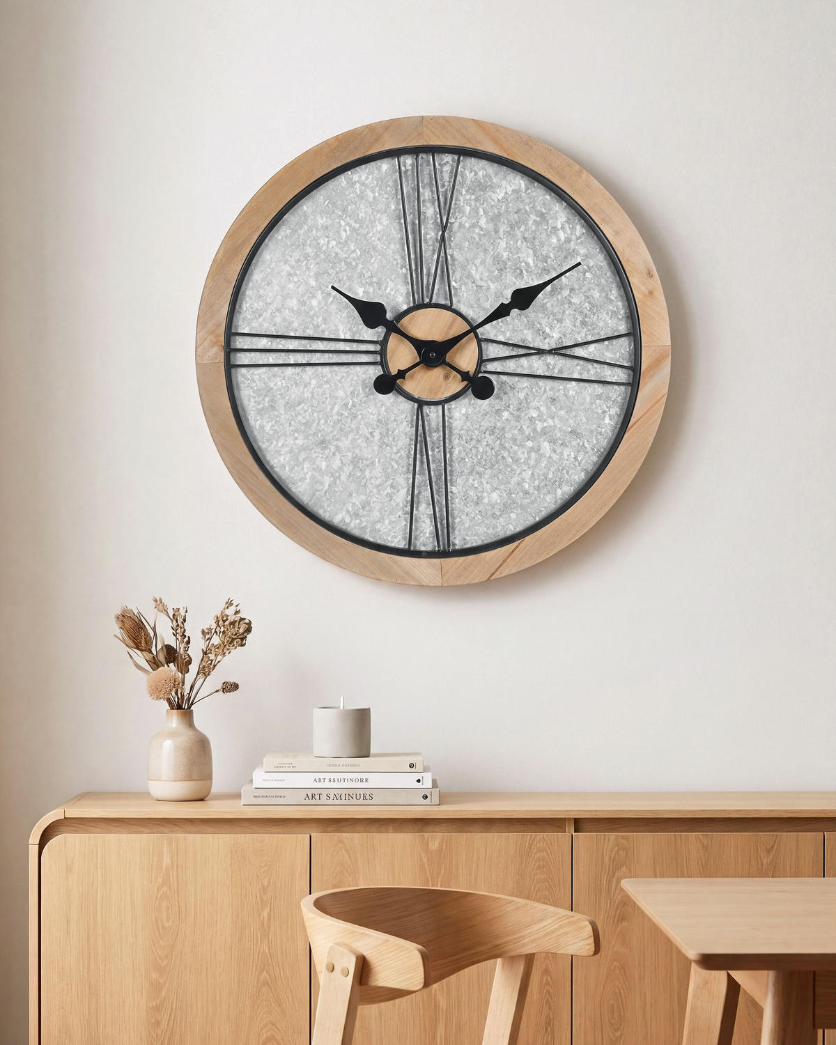 WANDUHR Silber/Braun Acacio - Silberfarben/Schwarz, Holzwerkstoff (57/57/3cm) - Beliani