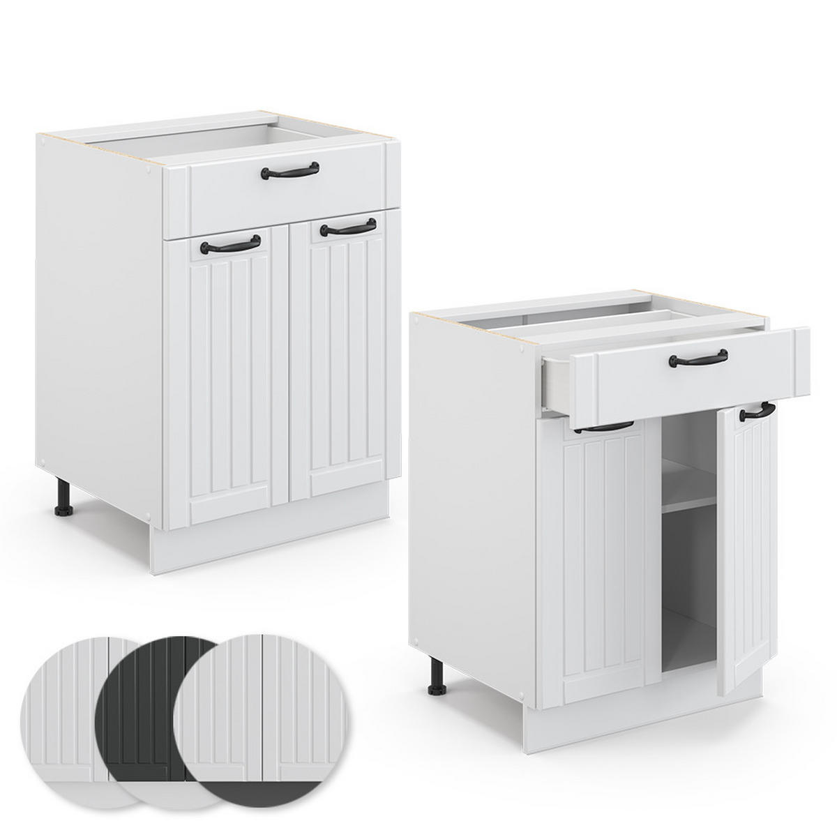 KÜCHENUNTERSCHRANK Fame-Line Weiß Landhaus 60 cm mit Schublade AP Marmor - Creme/Weiß, Holzwerkstoff (60/82/60cm) - Vicco