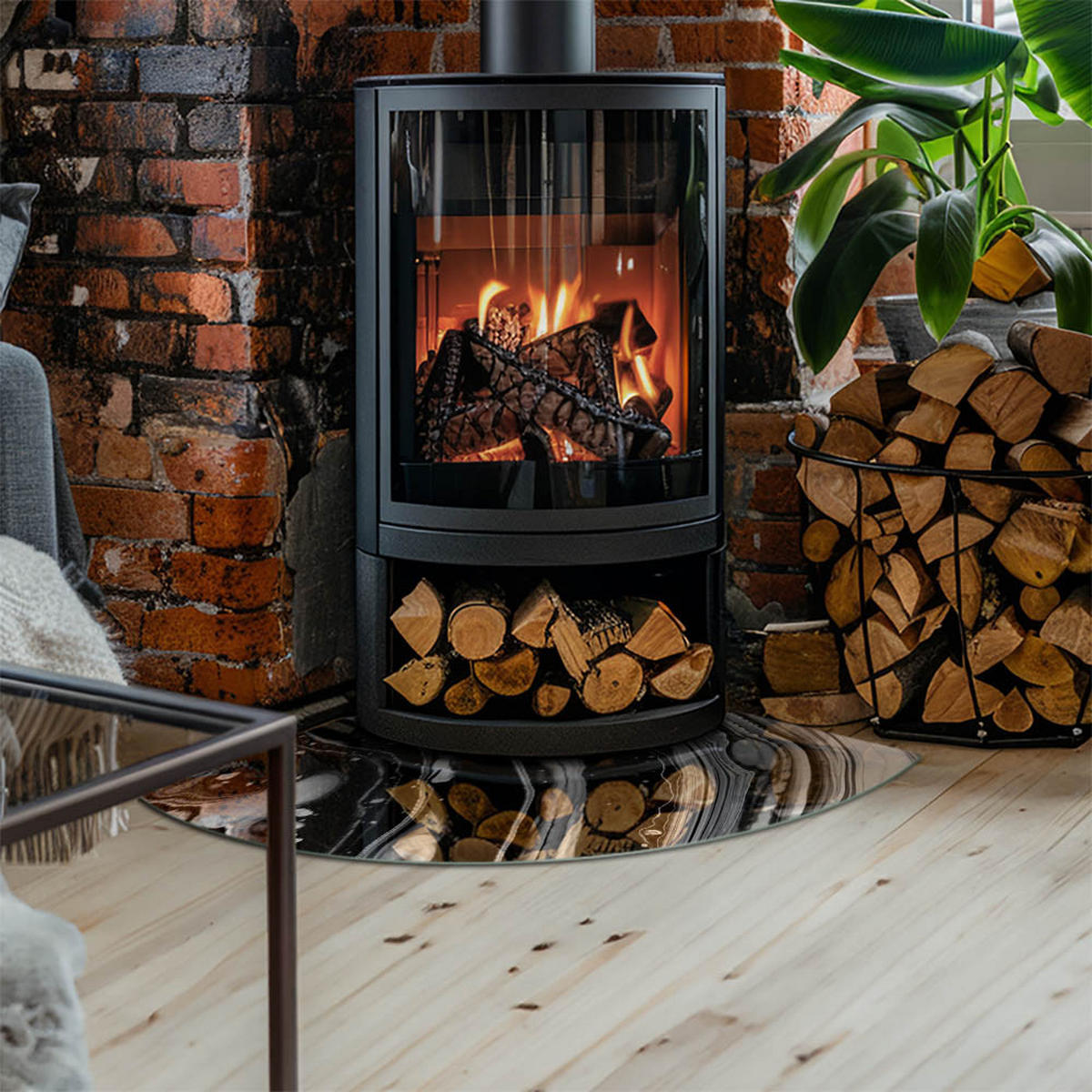 GLASPLATTE für Kamin 100x100 cm Schwarz Weiß - Multicolor, Glas (100/100/0.4cm) - ArtPrintCave