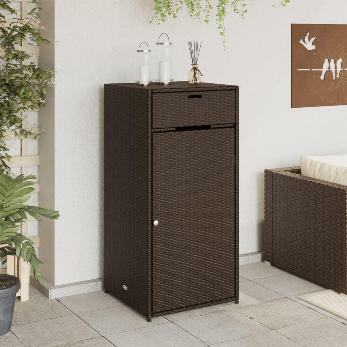 GARTENSCHRANK Braun 55x55x111 cm Poly Rattan - Braun, Kunststoff (55/111/55cm) - furnicato
