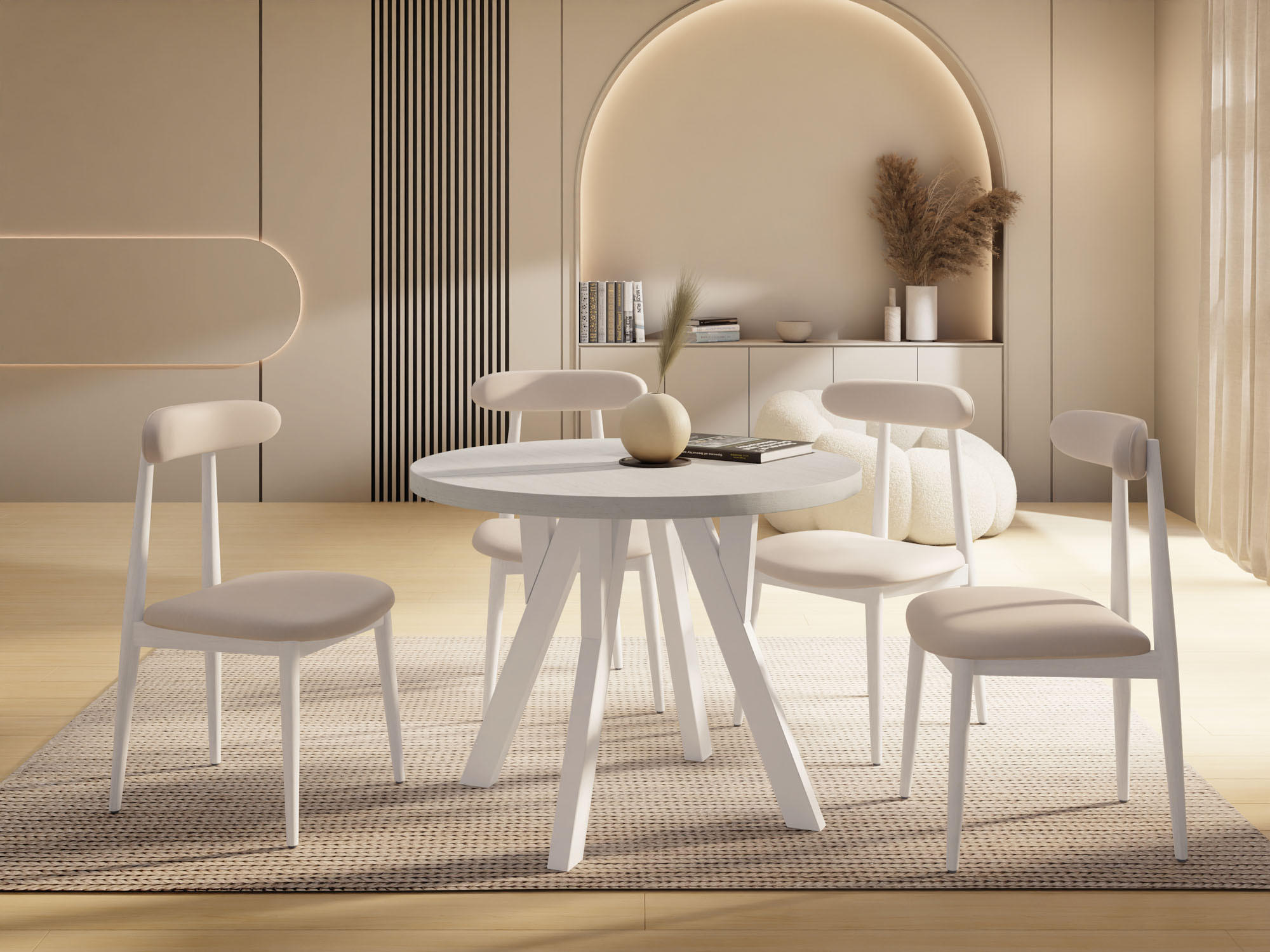 ESSTISCH Avero White runder ausziehbarer, Kiefer weiß 100-200/100/77 cm - Weiß, Holz/Holzwerkstoff (100/100/77cm) - WFL GROUP