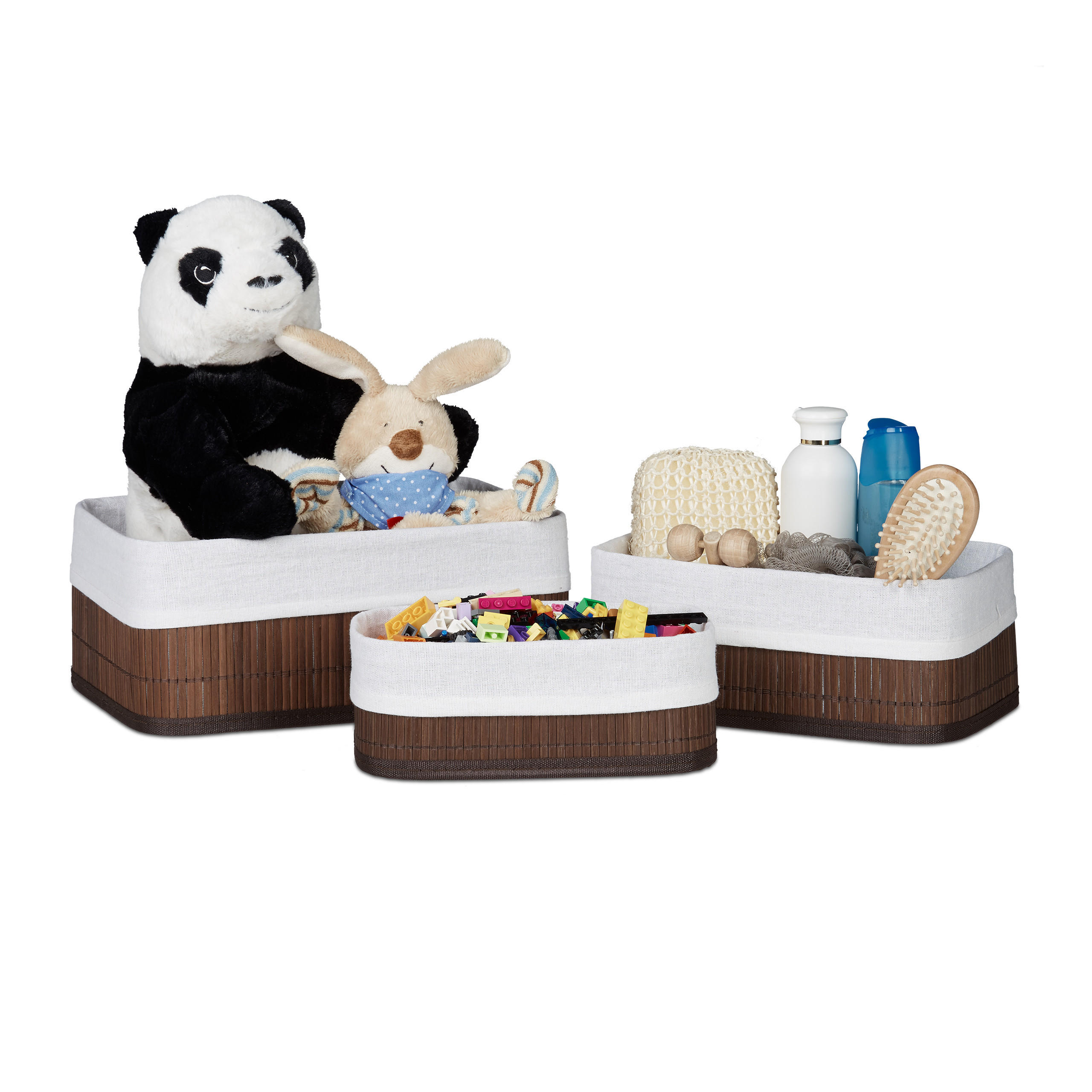 Relaxdays KOŠÍK Hnědá 3dílný-Set bambus