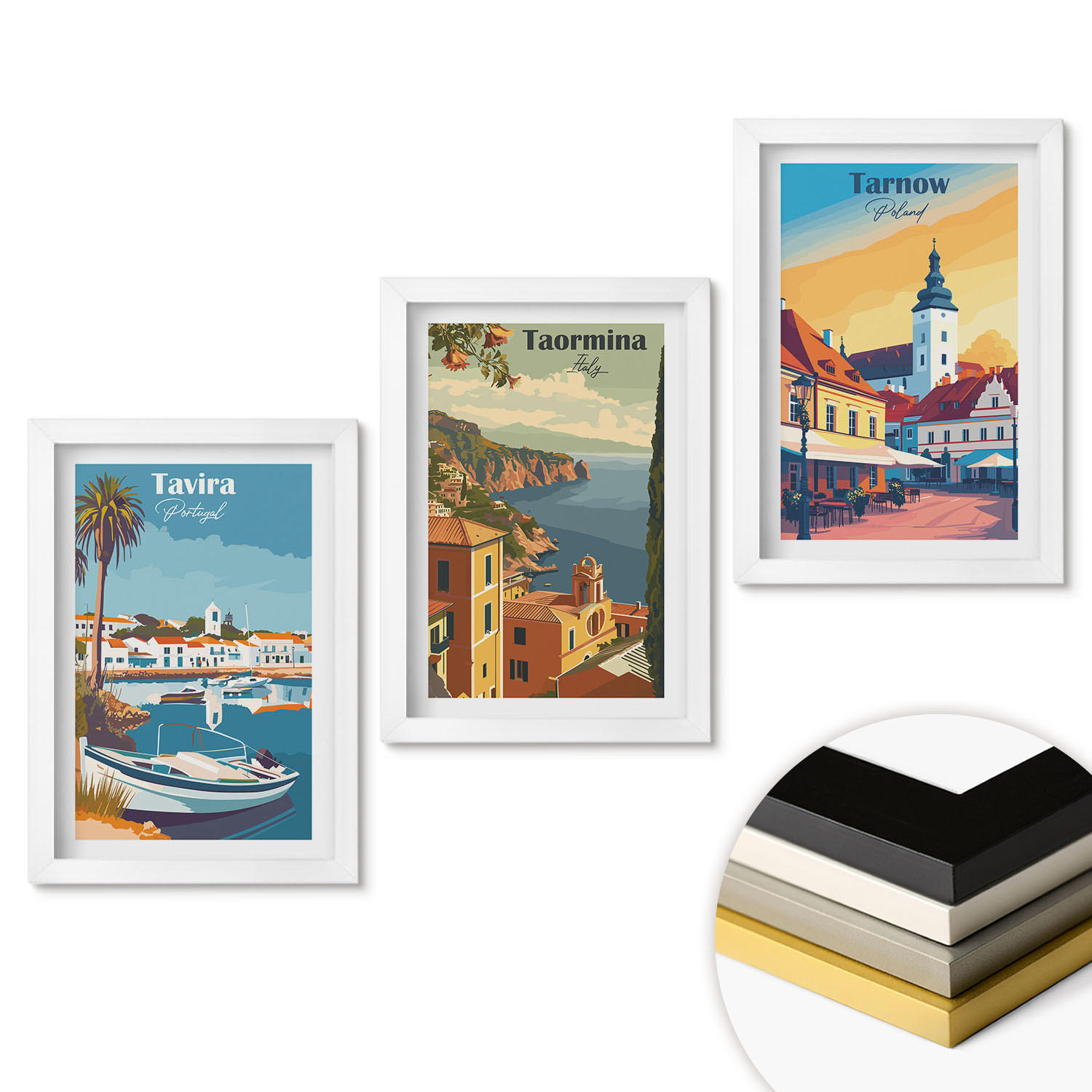 WANDBILDER 3er-Set - 20x30 cm Weißer Rahmen - Ansichten von Küstenstädten - Weiß, Kunststoff (20/30cm) - ArtPrintCave
