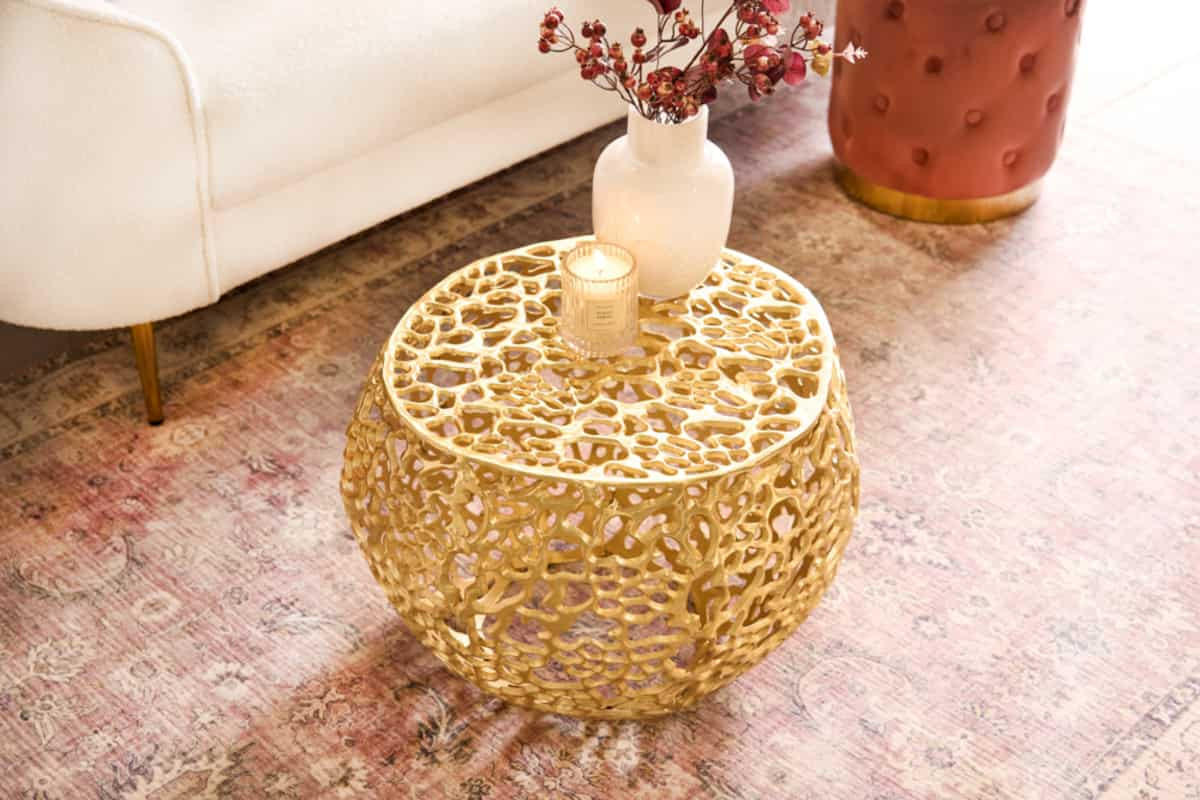 COUCHTISCH ABSTRACT LEAF rund Gold 53cm - Goldfarben/Schwarz, Metall (53/53/38cm) - riess-ambiente