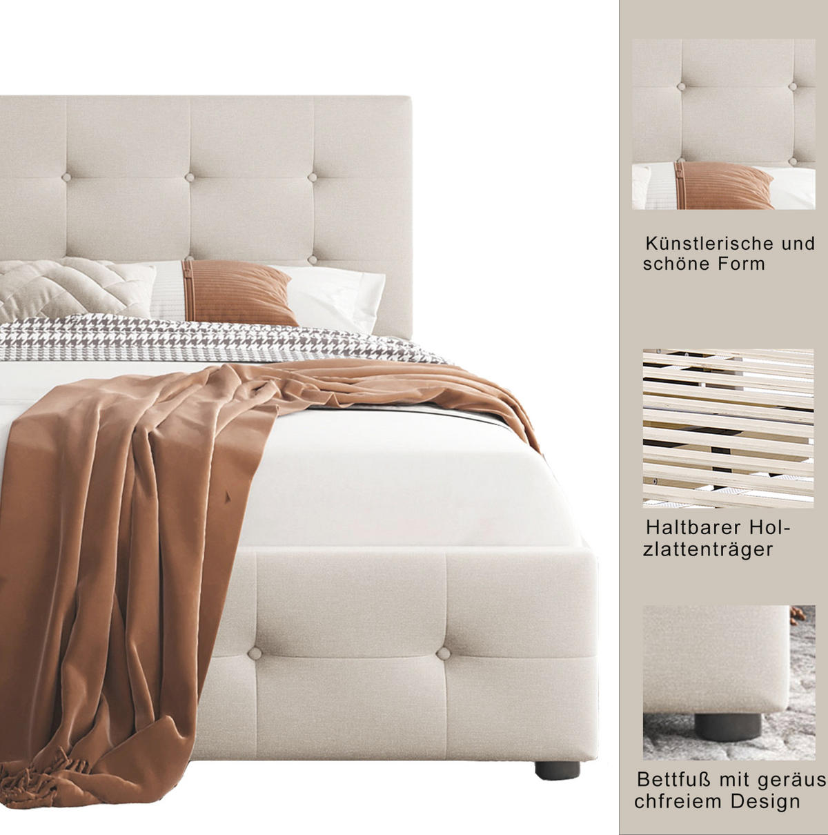 POLSTERBETT 140/200 cm Beige aus Stoff mit 4 Schubladen - Beige, Textil (140/200cm) - OKMYHOME
