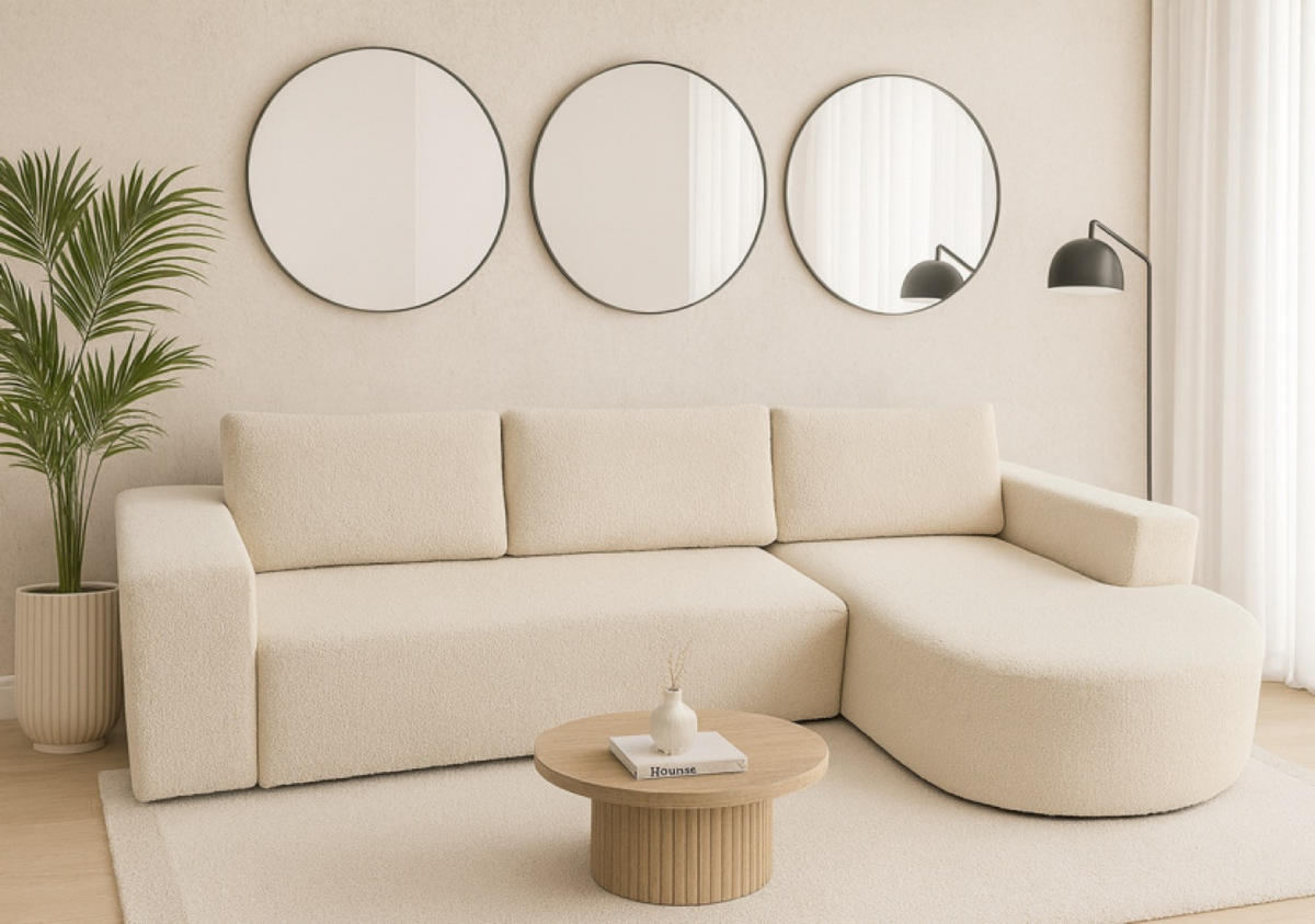 ECKSOFA Beige Vello Mit Schlaffunktion Rechts Boucle Catch Me - Beige, Textil (165/270cm) - Sepro Meble