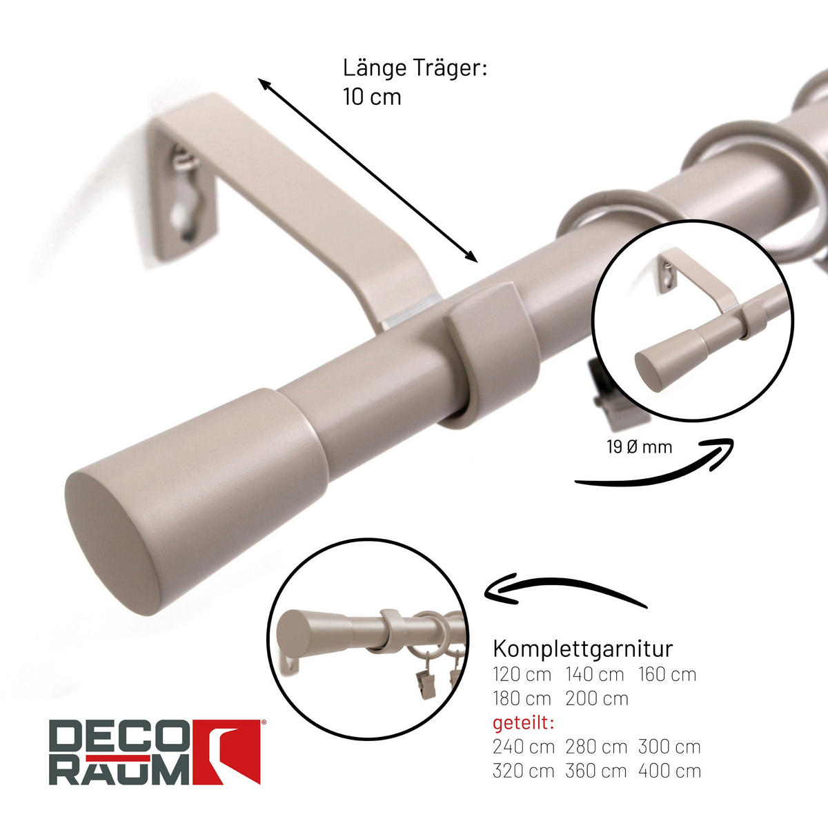 GARDINENSTANGE 1-lauf Kegel - Beige, Metall (320cm) - Deco-Raum