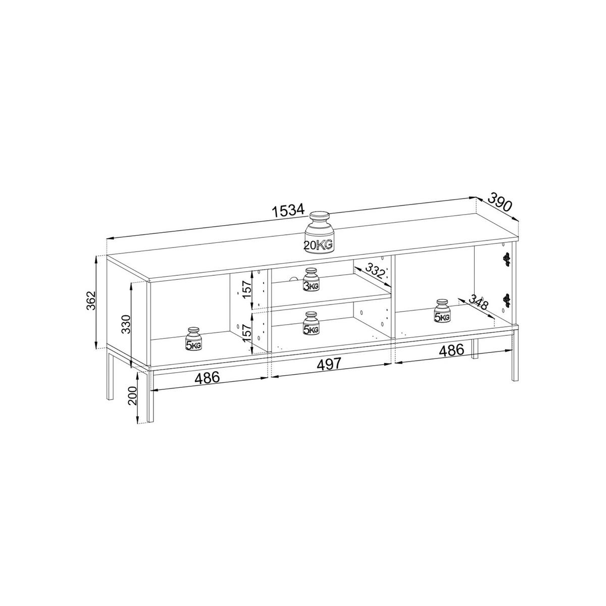 MODERNER TV-Ständer mit geriffelter Front, 154×56×39 cm, Schwarz / Wotan Eiche - Schwarz, Holzwerkstoff (154/56/39cm) - 3XE LIVING