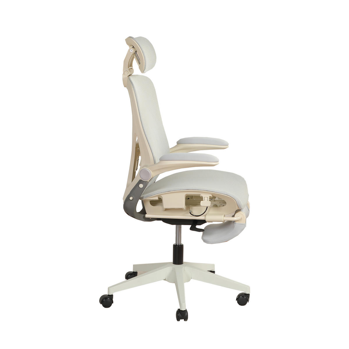 DREHSTUHL DE-40937 mit klappbarer Rückenlehne und 3D-Kopfstütze Grau - Grau, Metall (62/129/48.5cm) - ComfortXL
