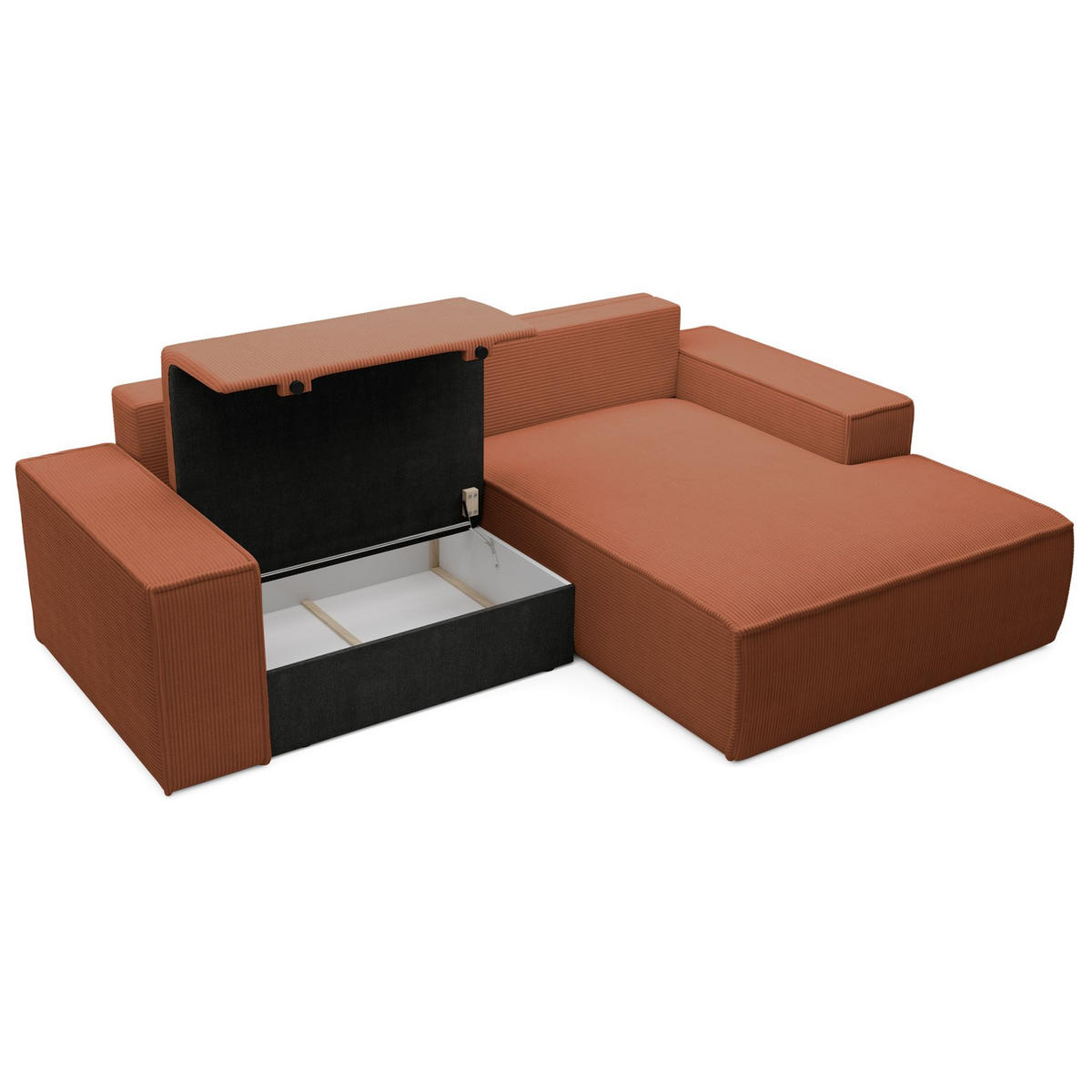 ECKSOFA Farese Mini mit Cordbezug Rostrot, rechts - Schwarz/Kupferfarben, Textil (240/167cm) - Selsey