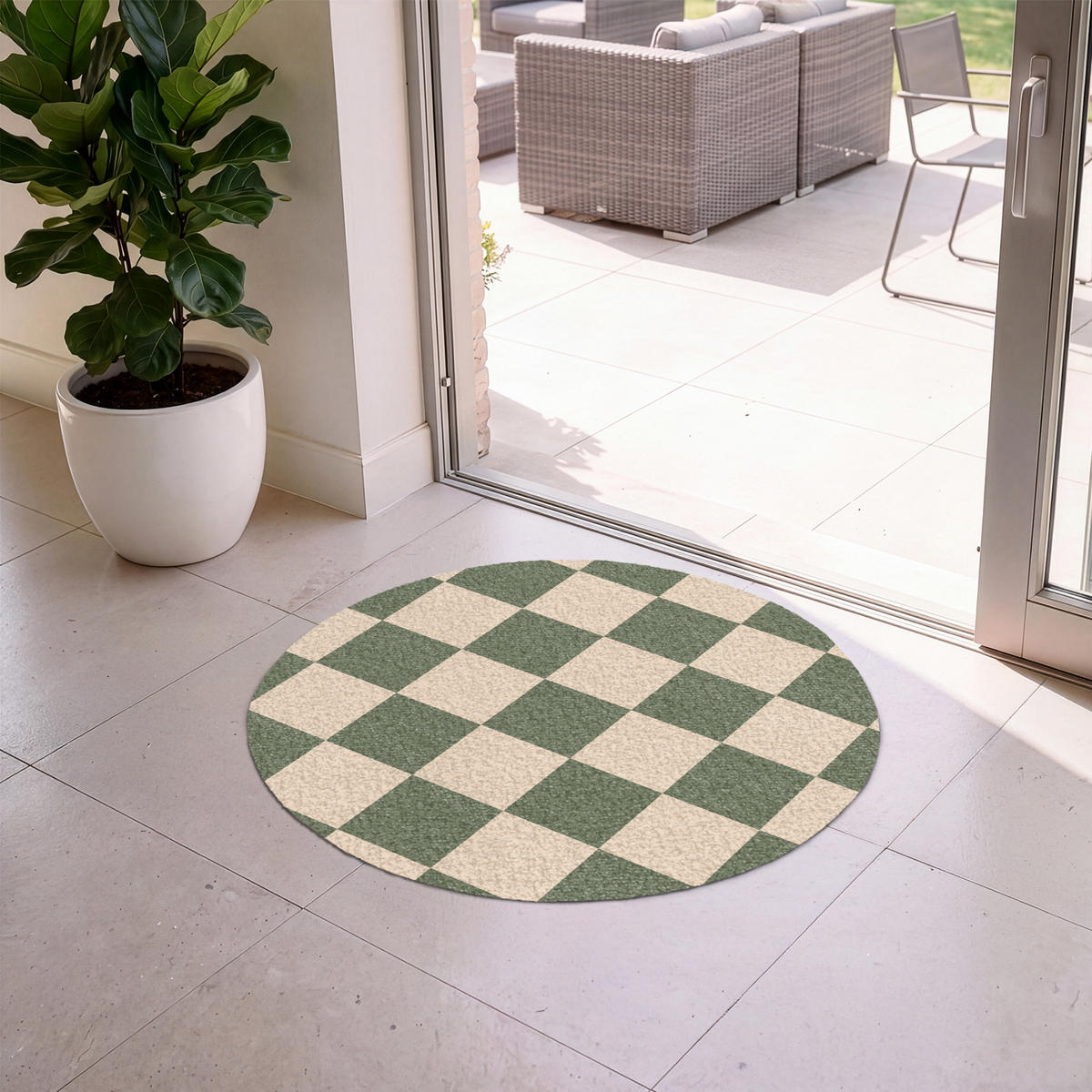ROHOŽKA Šachovnicový potisk - Zelená - Béžová - Bloky 90x90 cm - olivově zelená, textil/umělá hmota (90/0.4cm) - MuchoWow