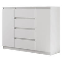 KOMMODE Lemon, mit 2 Türen und 4 Schubladen, 120 cm, Weiß matt - Weiß, Holzwerkstoff (120/101/39cm) - Beautysofa