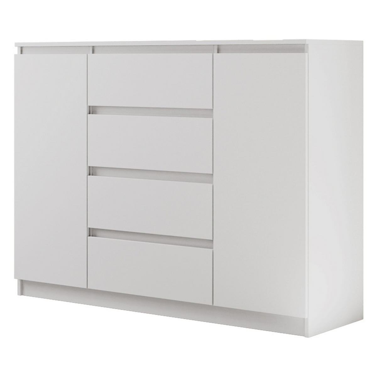 KOMMODE Lemon, mit 2 Türen und 4 Schubladen, 120 cm, Weiß matt - Weiß, Holzwerkstoff (120/101/39cm) - Beautysofa