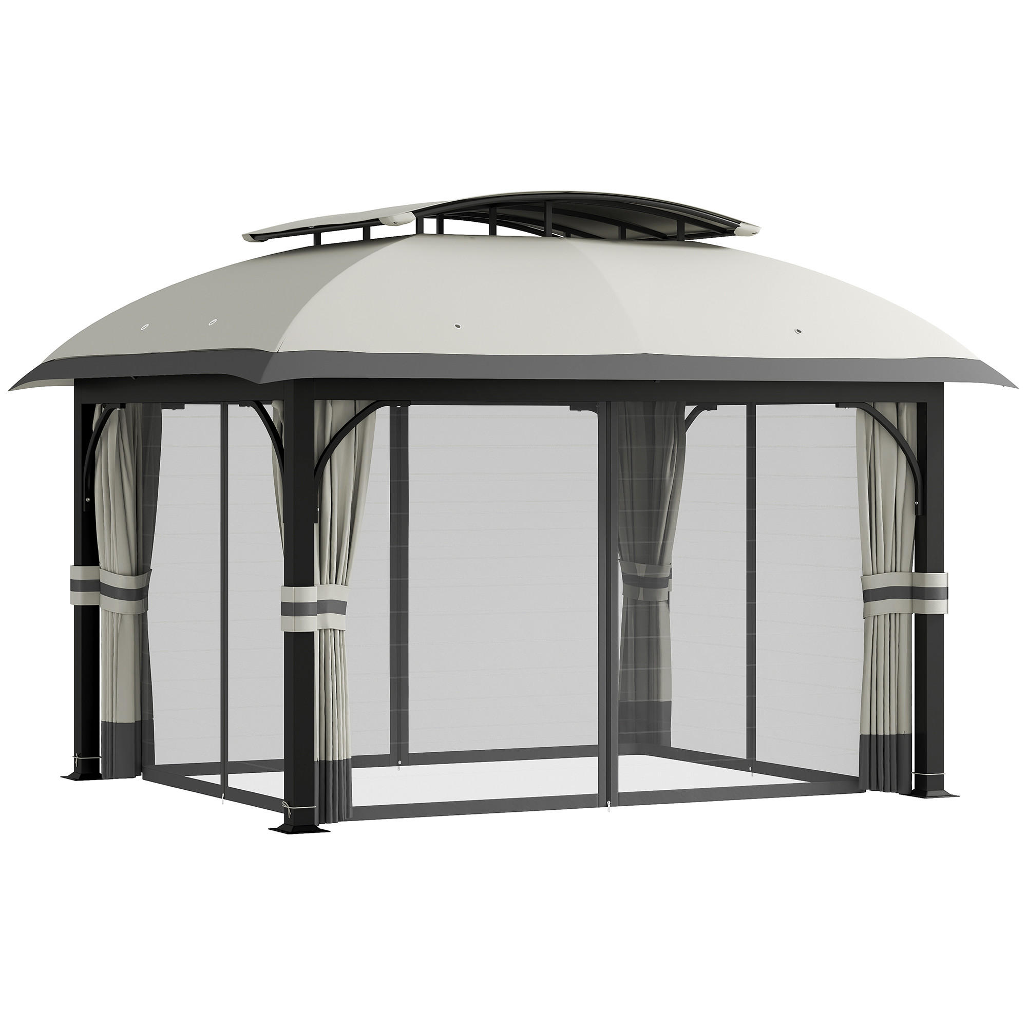 PAVILLON mit Doppeldach - Hellgrau, Metall (330/294/395cm) - Outsunny